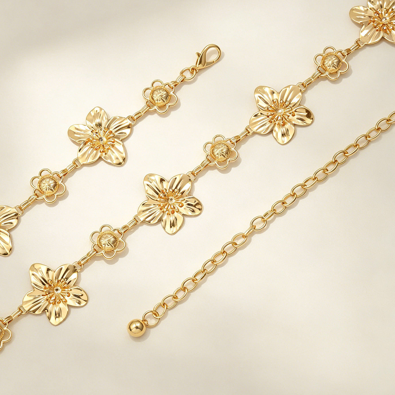 Cross-border European American Ins Light Luxury Waist Chain, Fashion Spliced Floral Metal Body Chain Premium Texture Women Body Jewelry