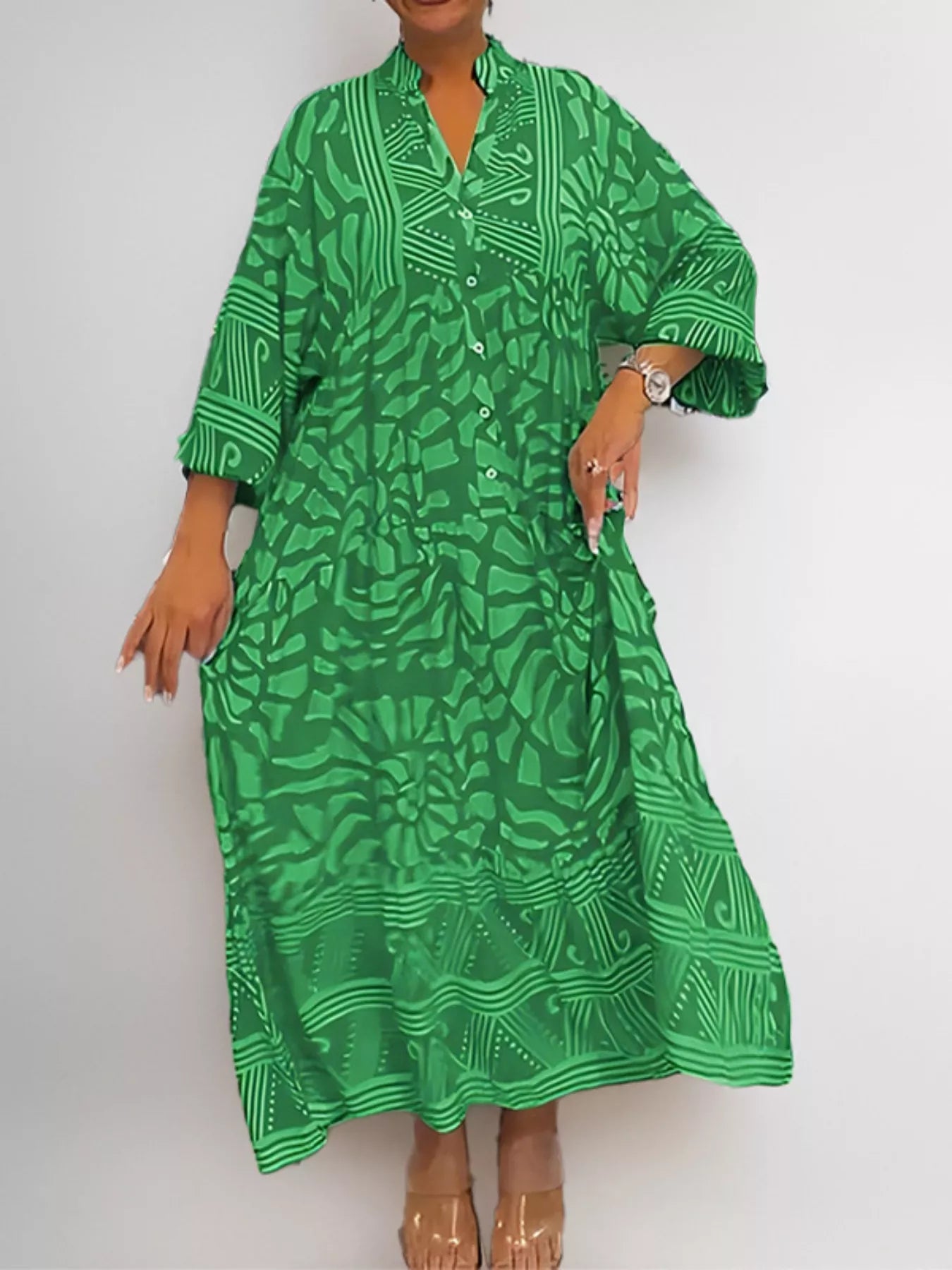 Printed Button Front Midi Dress