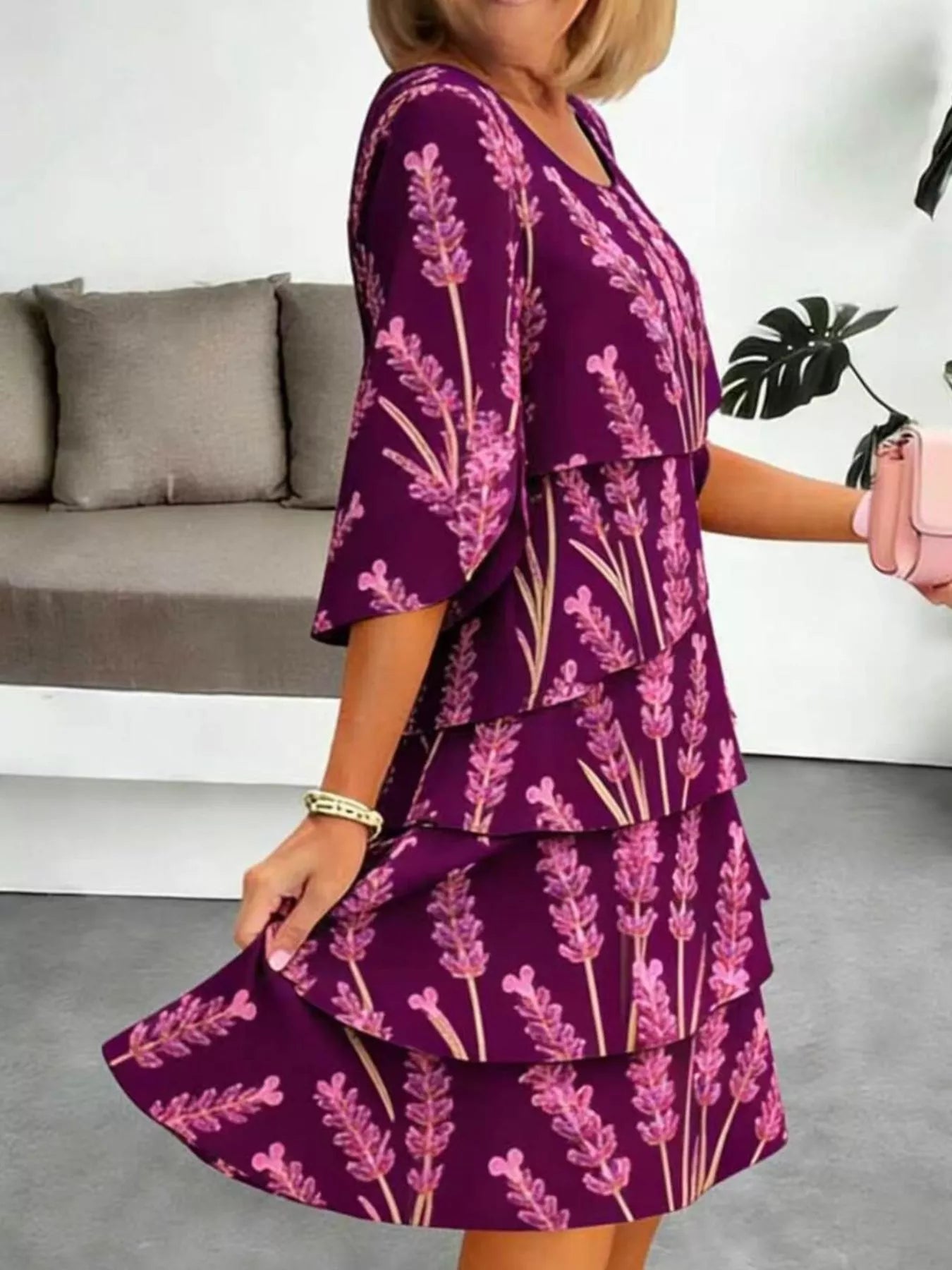 Full Size Floral Print Ruffle Hem Dress Plus Size