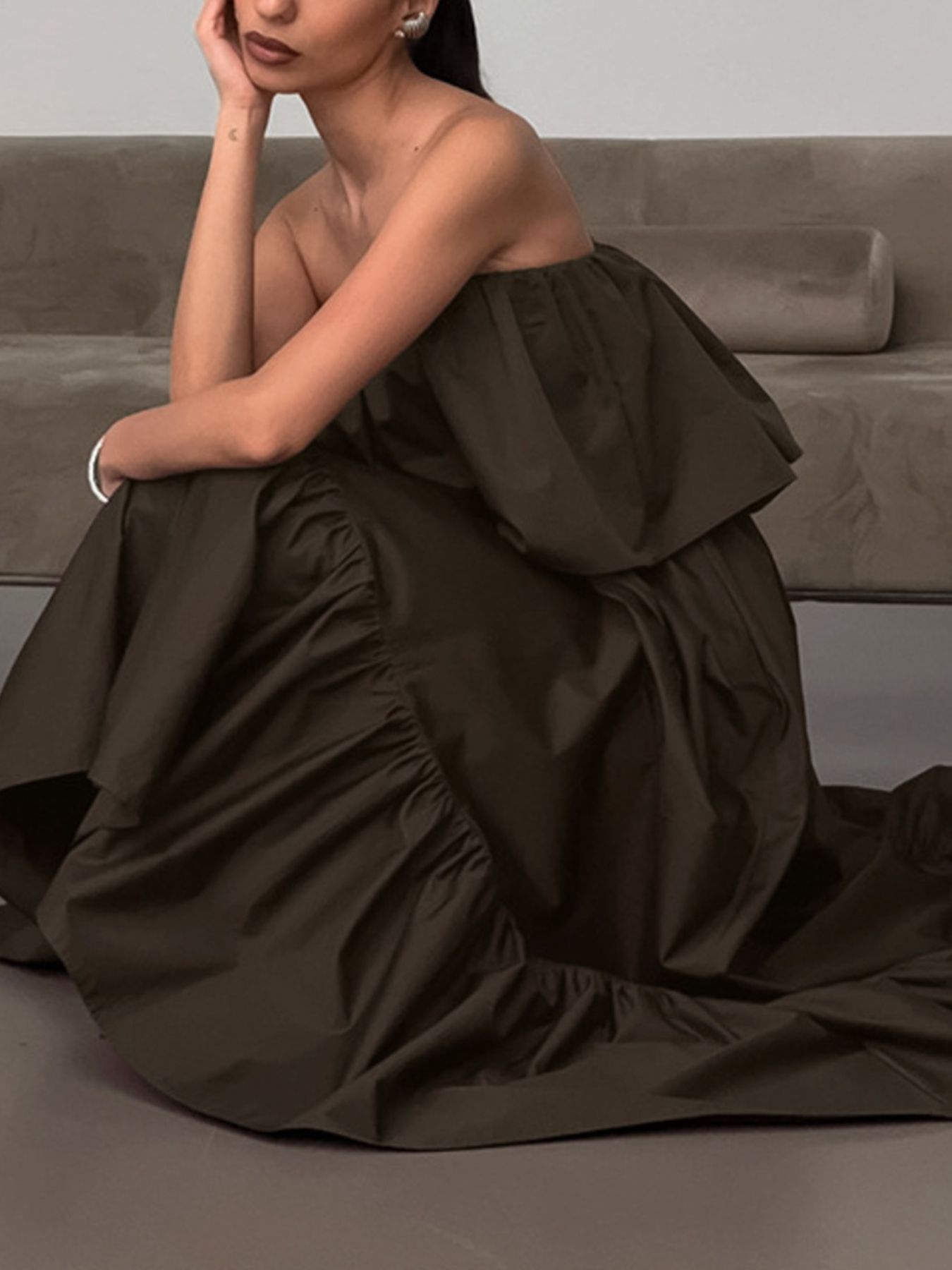 Off-Shoulder Ruffle Hem Maxi Dress