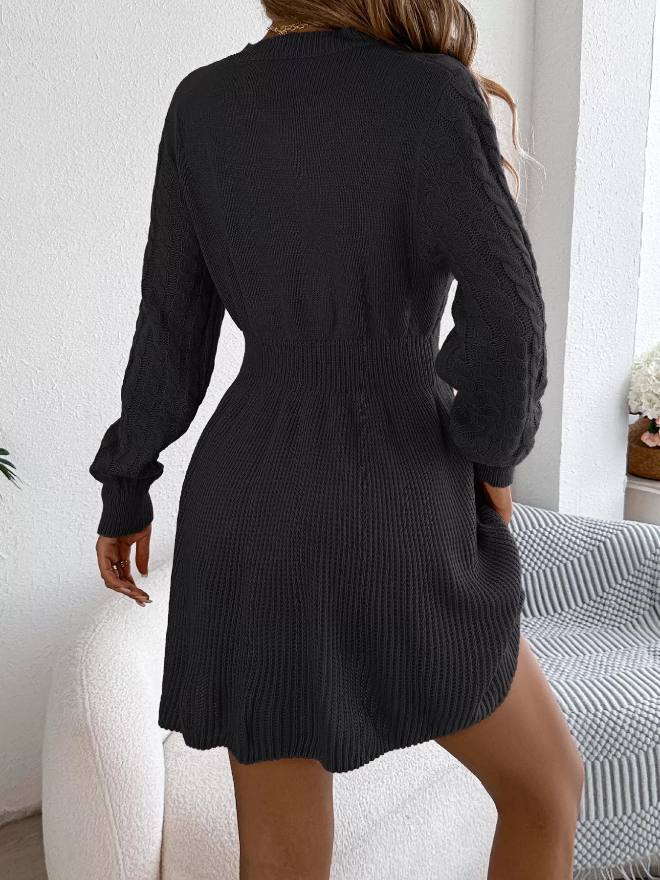Cable Knit Long Sleeve Sweater Dress