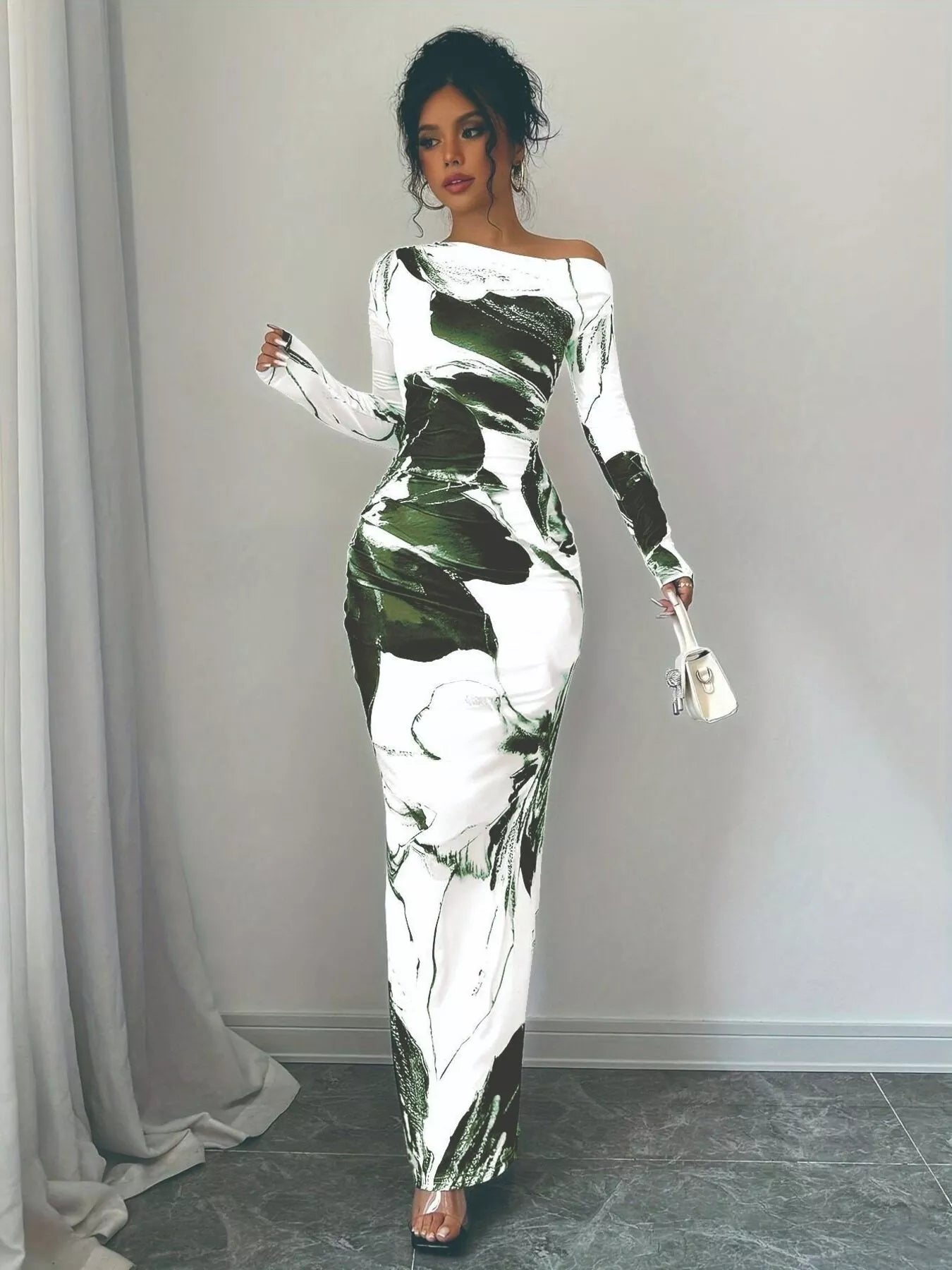 Floral Print One Shoulder Maxi Dress