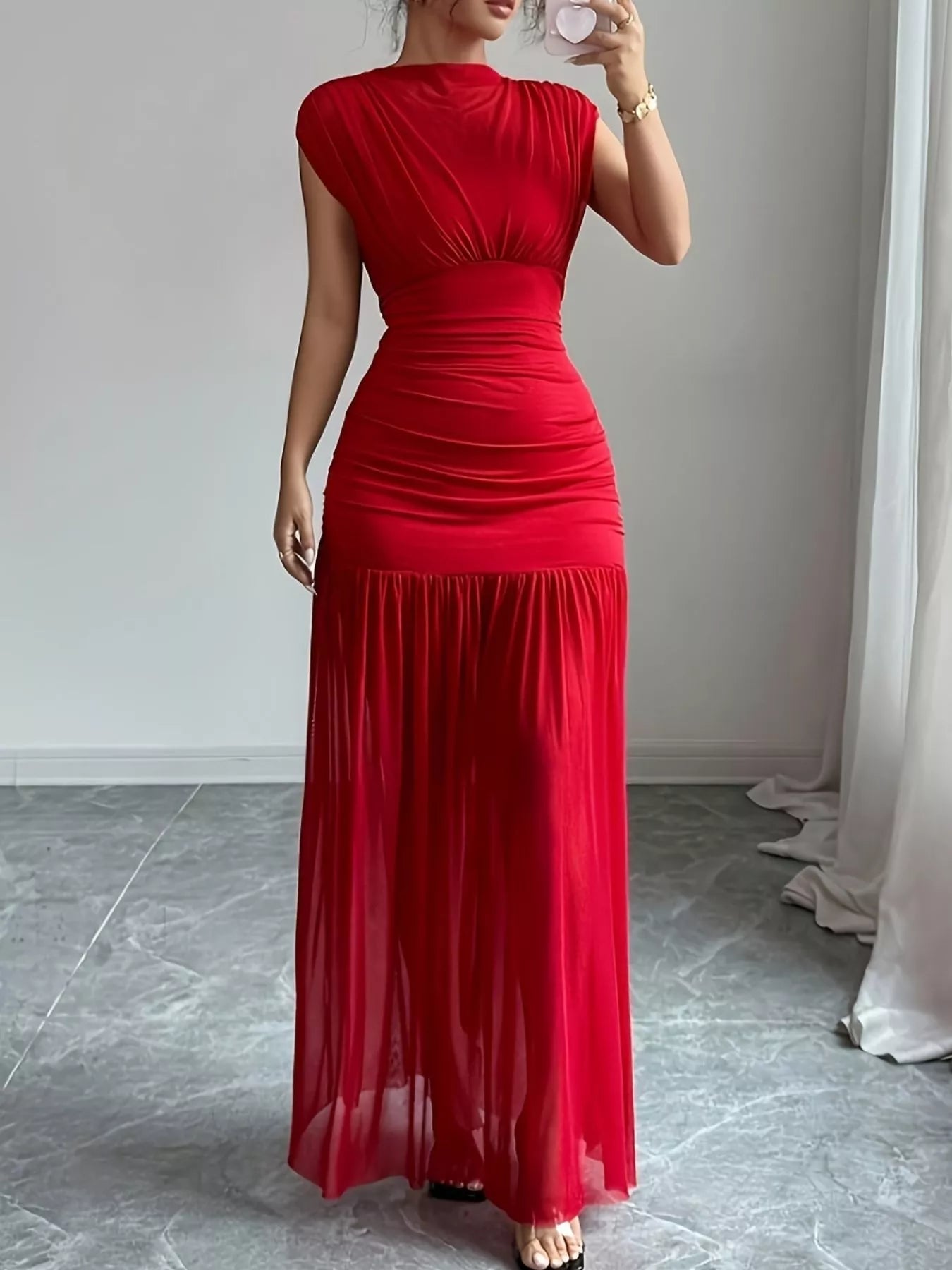 Ruched Cap Sleeve Maxi Dress