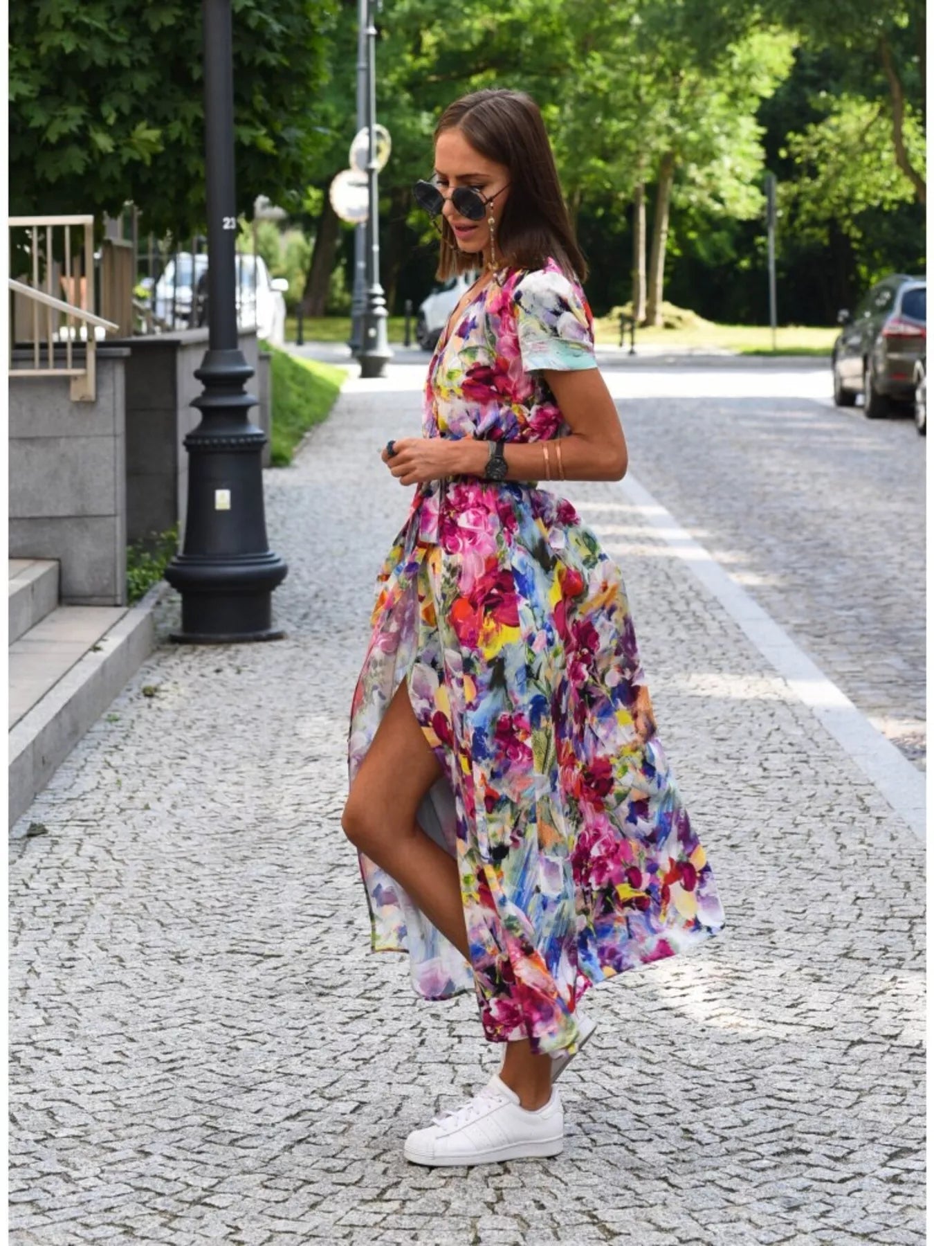 Surplice Short Sleeve Midi Dress