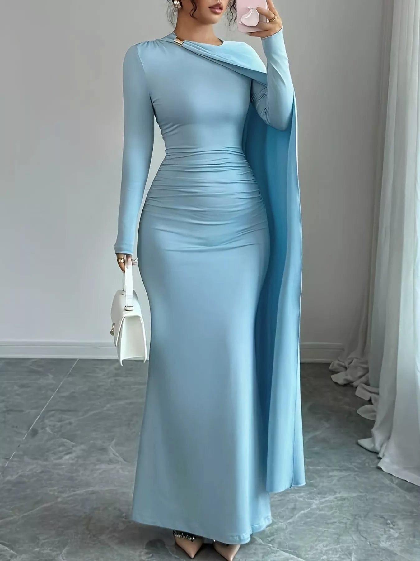Ruched Long Sleeve Maxi Dress