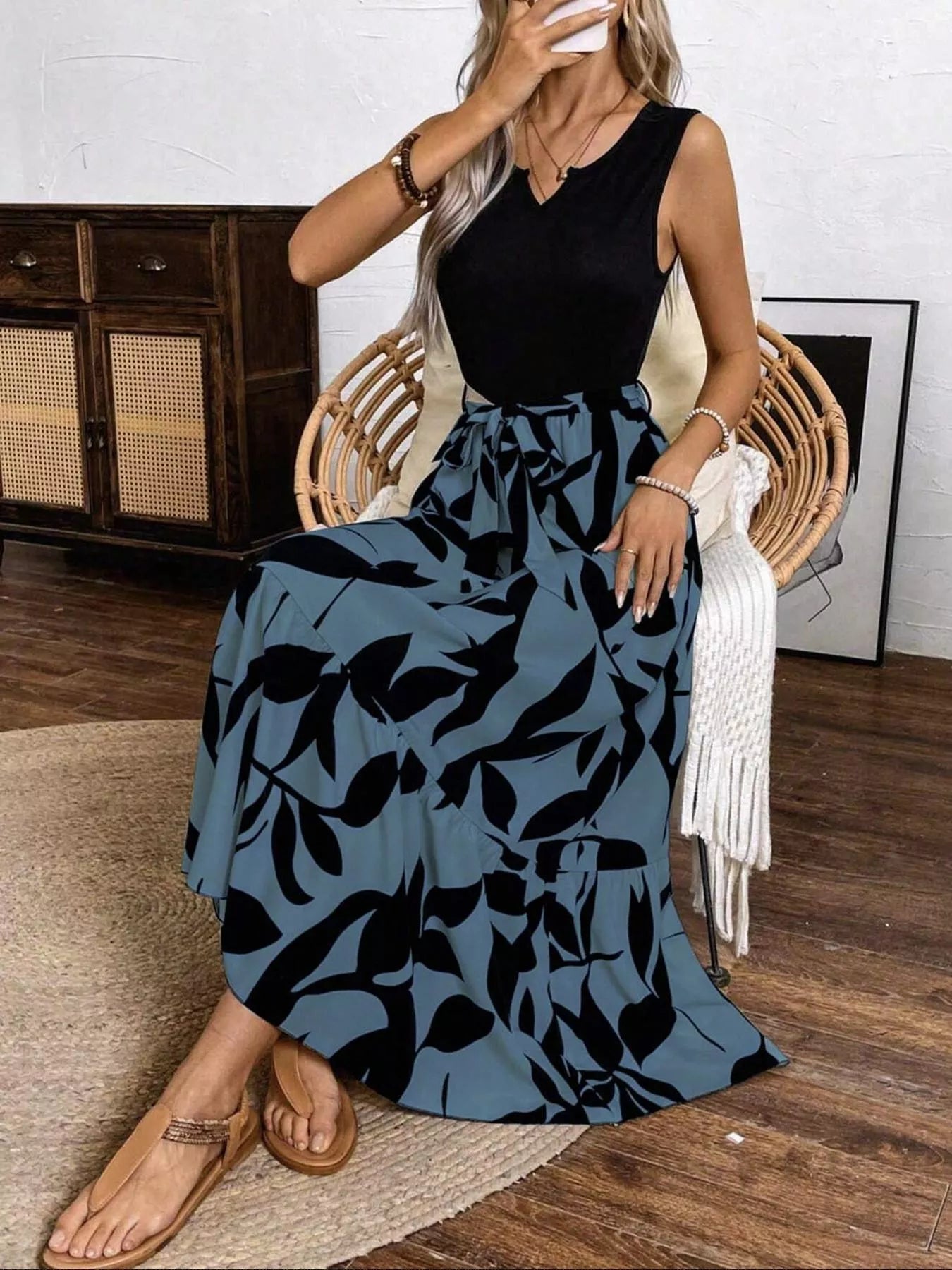 Sleeveless Floral Print Maxi Dress