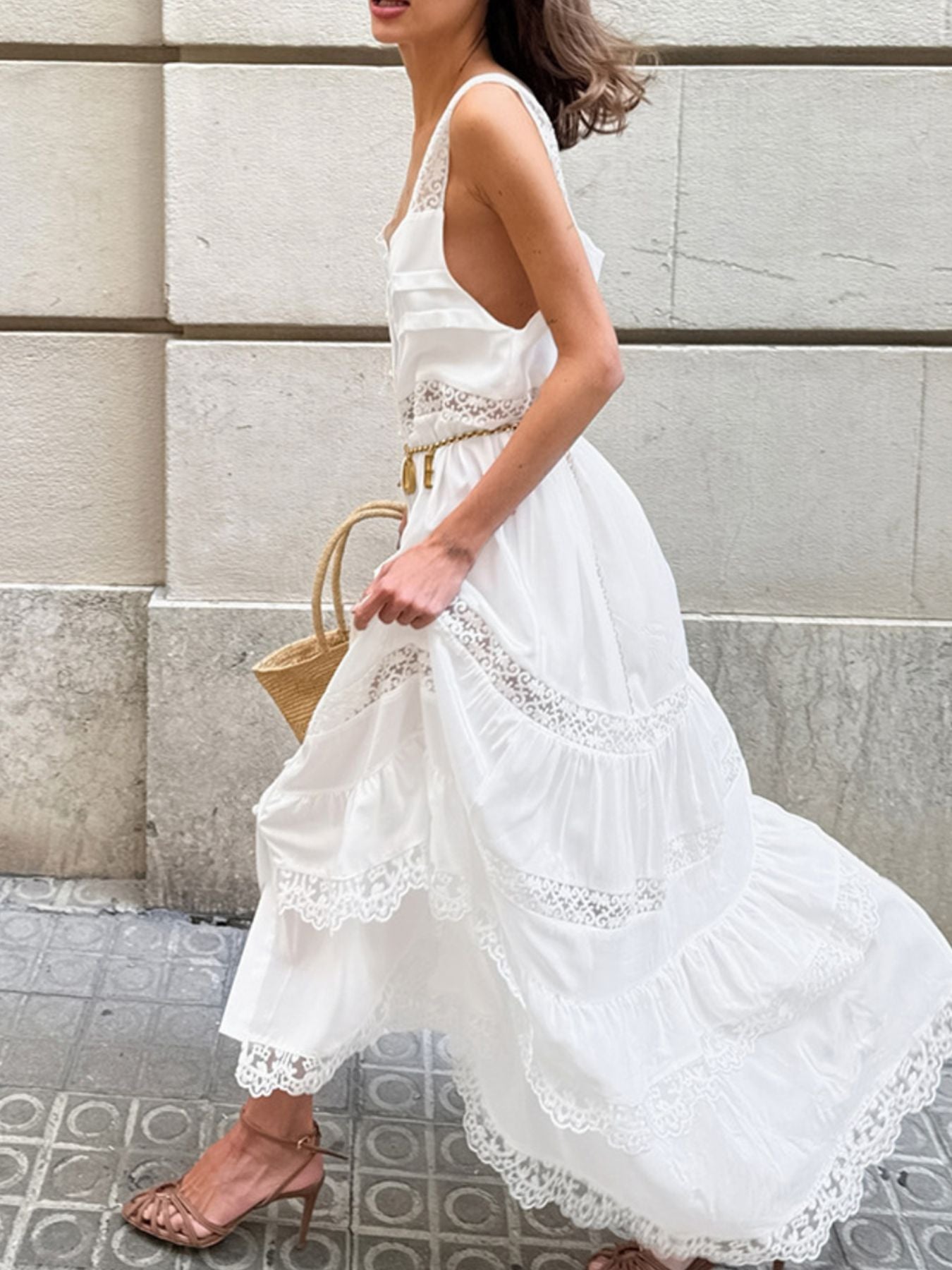 Lace Detail Wide Strap Dress