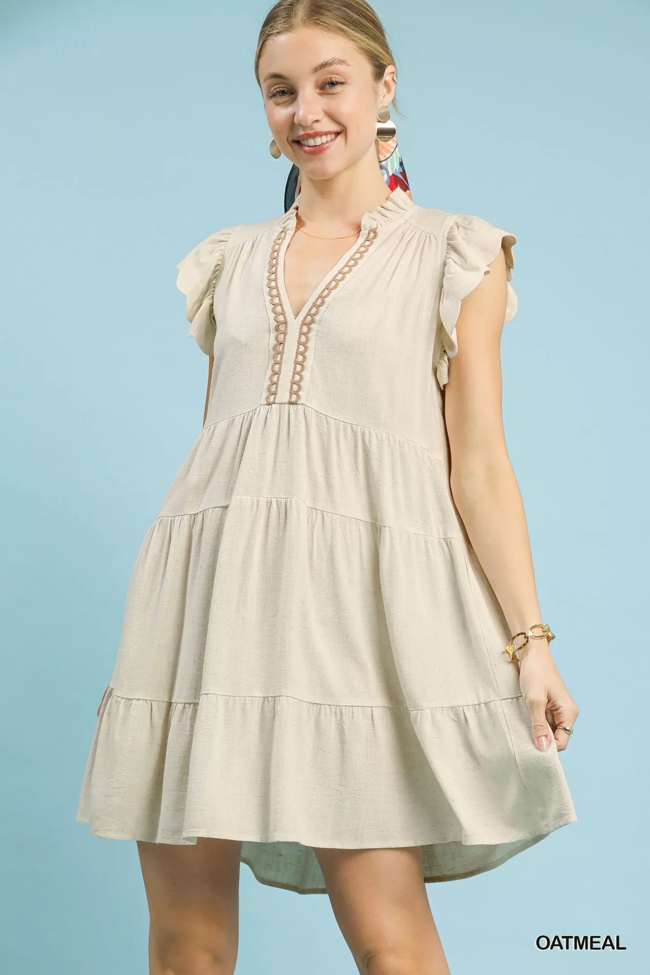 Umgee Linen Tiered Baby Doll Dress