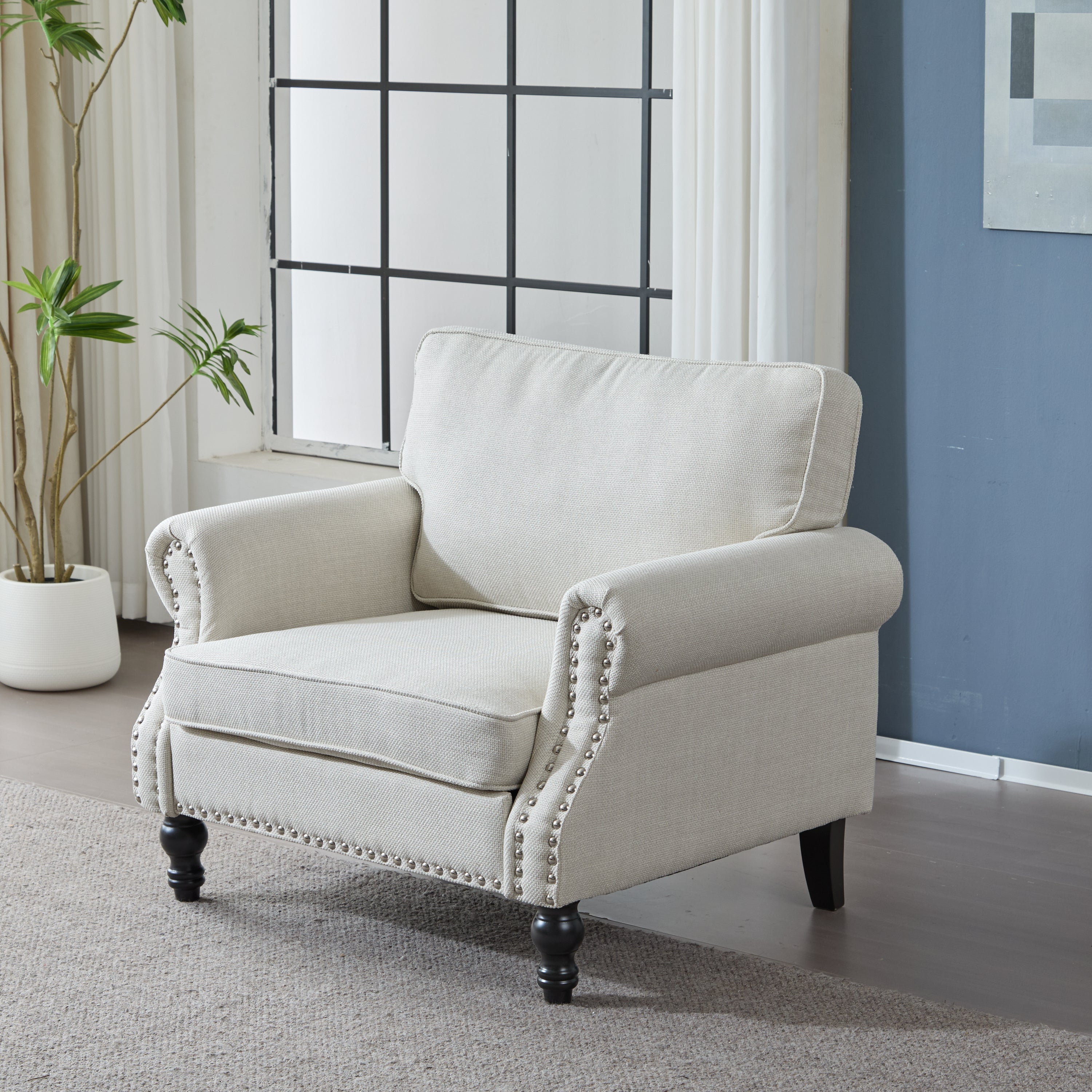 40.16 Inch Nailhead Trim Sofa - Beige