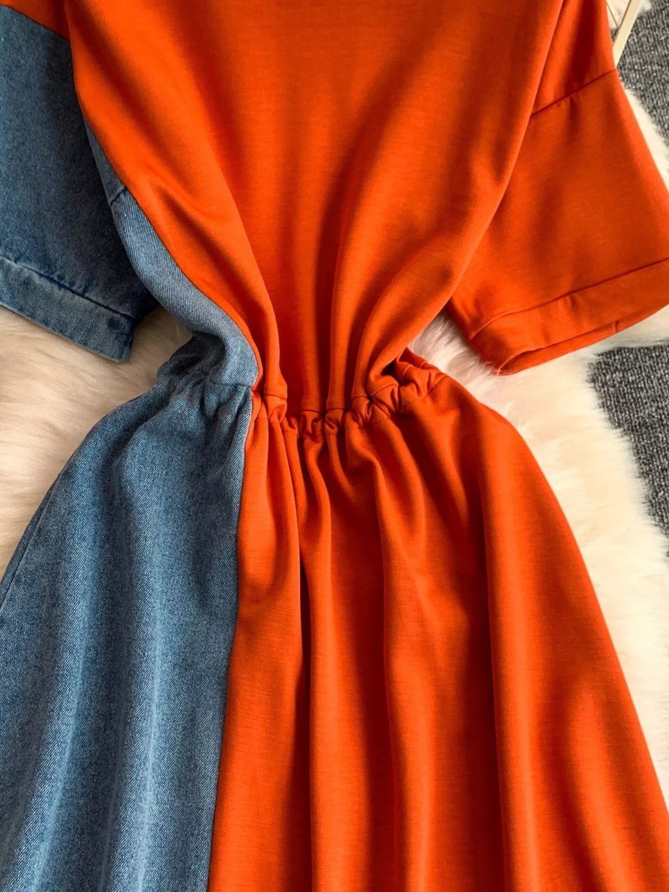 Color Block Short Sleeve Casual Dress