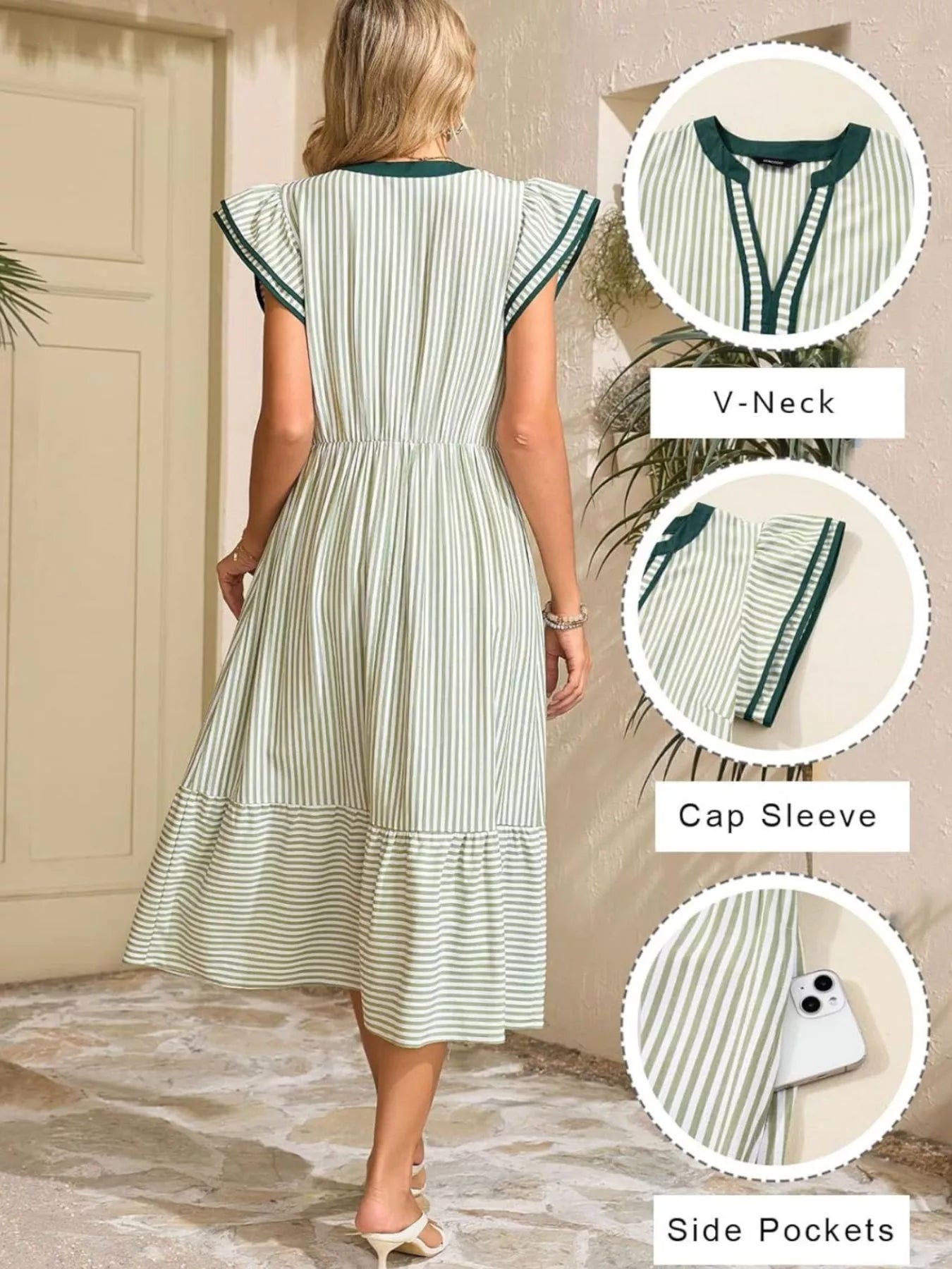 Striped Ruffle Sleeve Midi Dress
