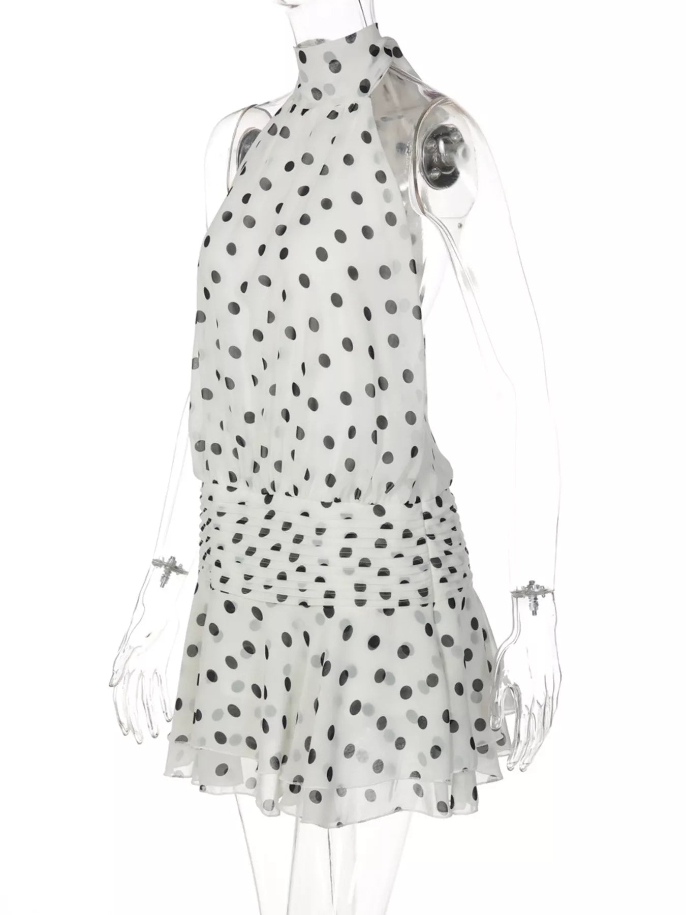Polka Dot Halter Neck Ruffle Dress