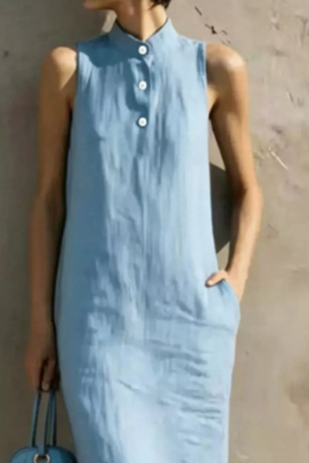 Casual Sleeveless Button Detail Midi Dress