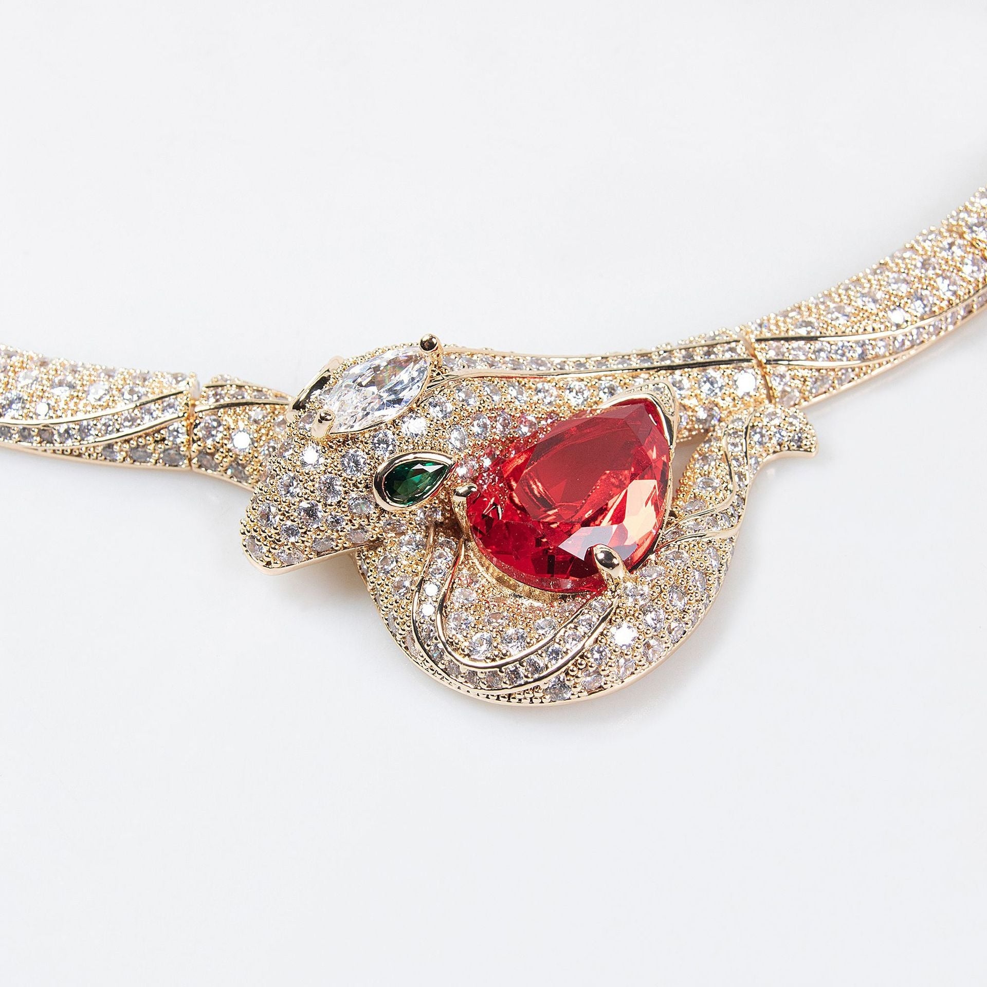 18K Gold "Petite Luxury" Snake-and-Bamboo-Knot Zircon Necklace
