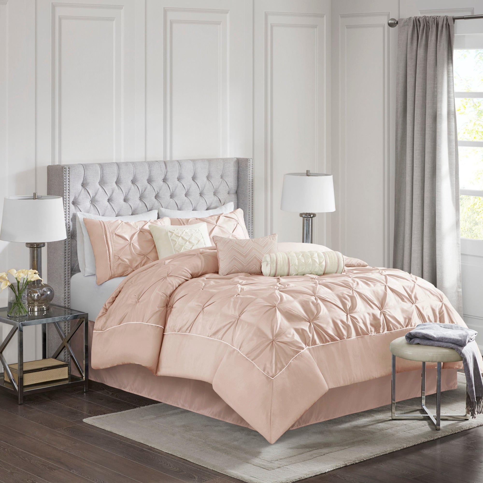 7-Piece Full 100% Polyester Pieced Pleated Tufted Comforter Set