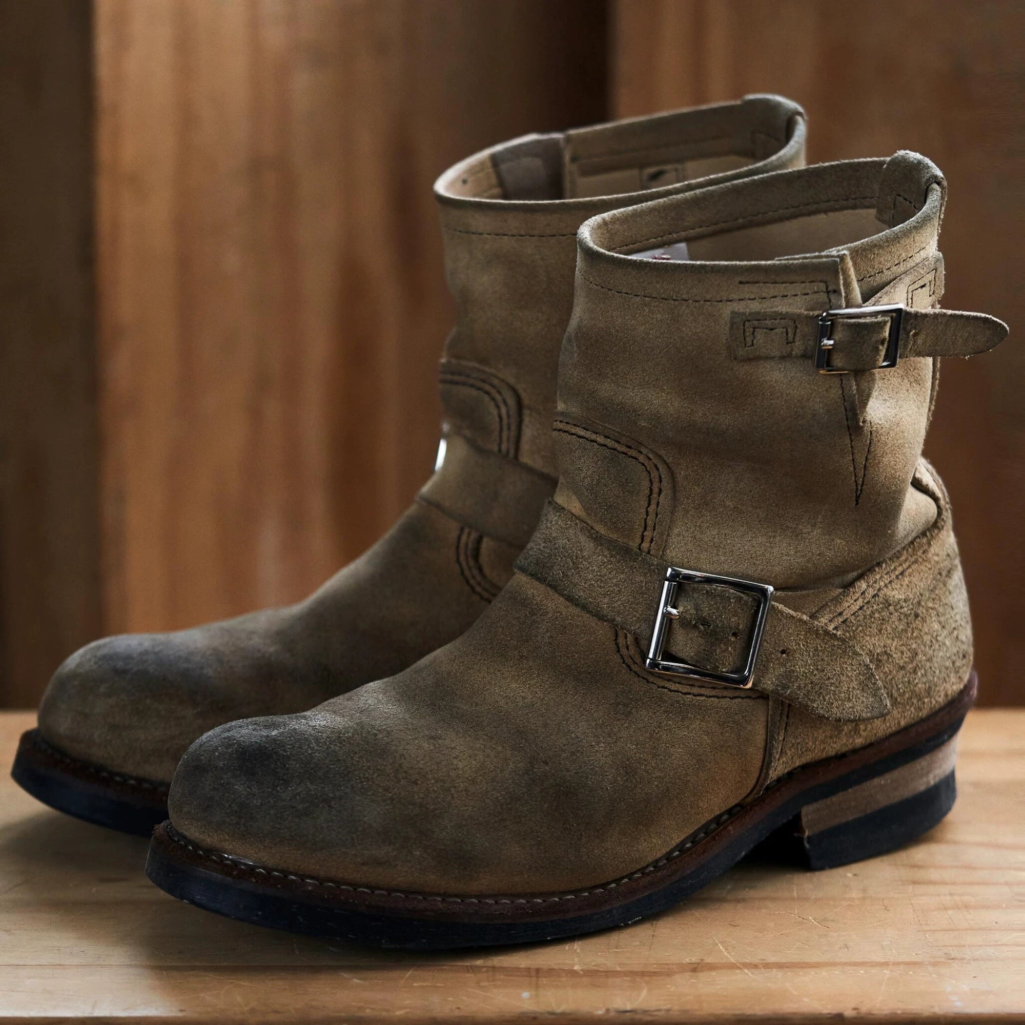 Retro Distressed Leather-buckle Short-shaft Engineer Boots