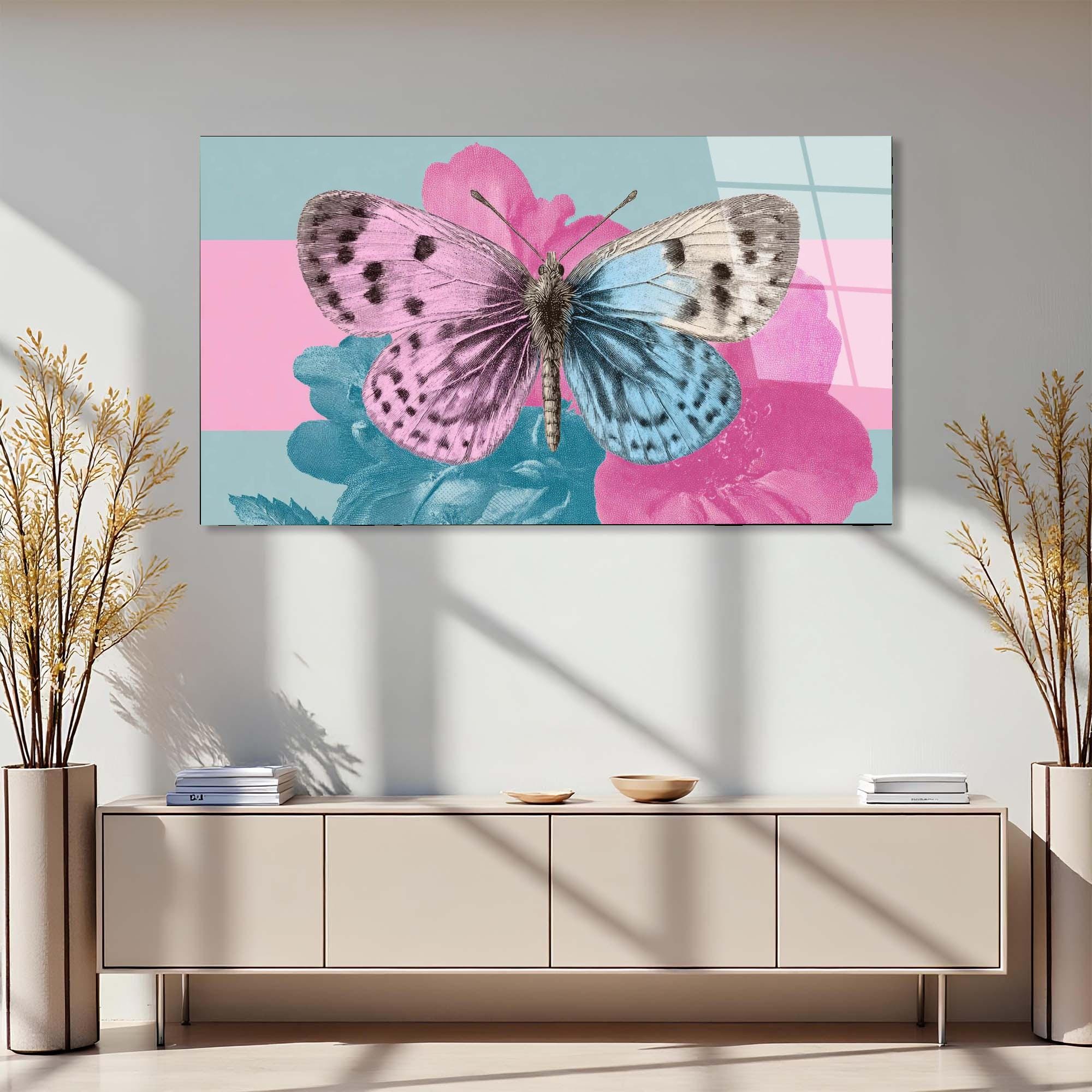 Pastel Butterfly Tempered Glass Wall Art | Modern Floral Decor