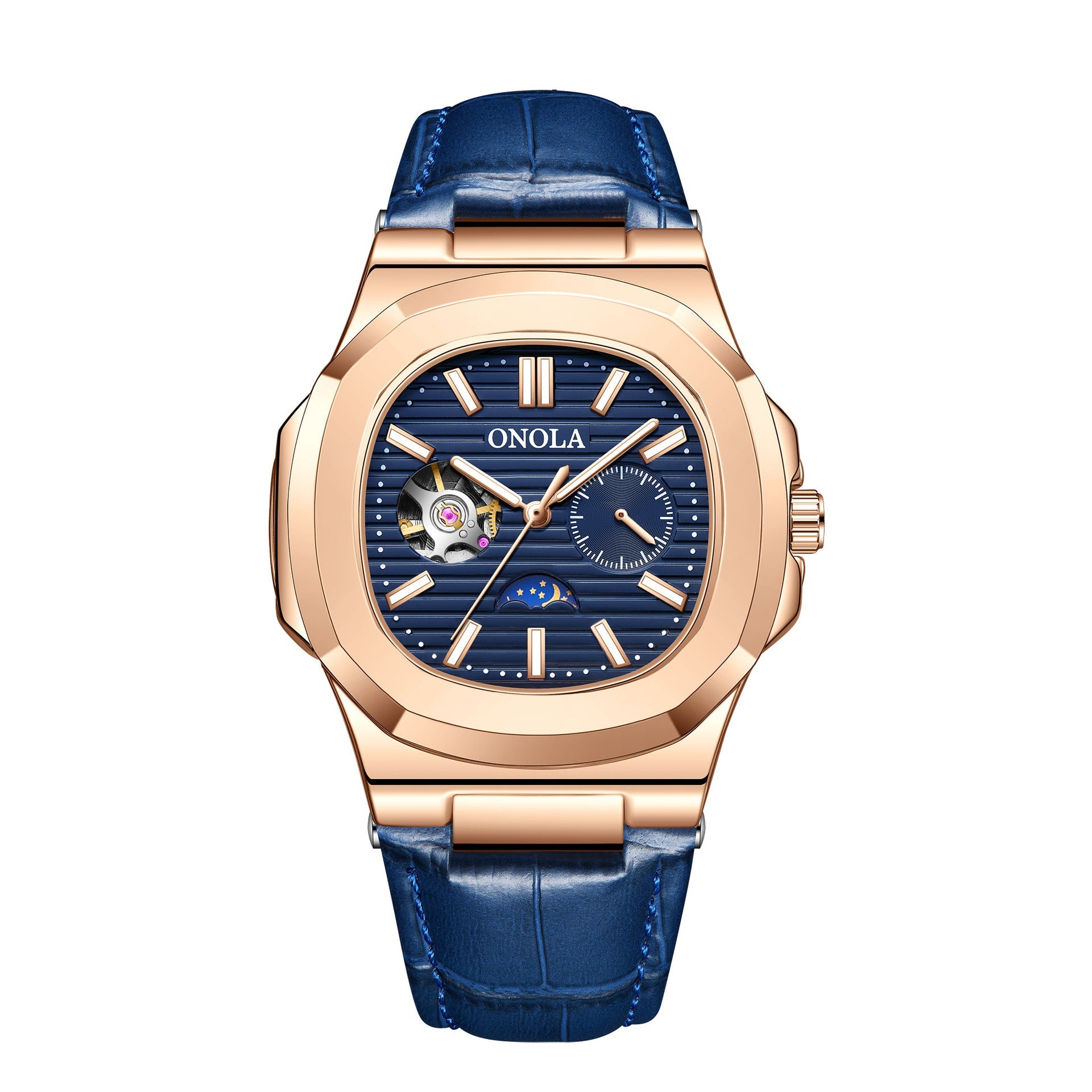 High-Quality Mechanical Watch Sun Moon And Stars Design Waterproof Leather Strap