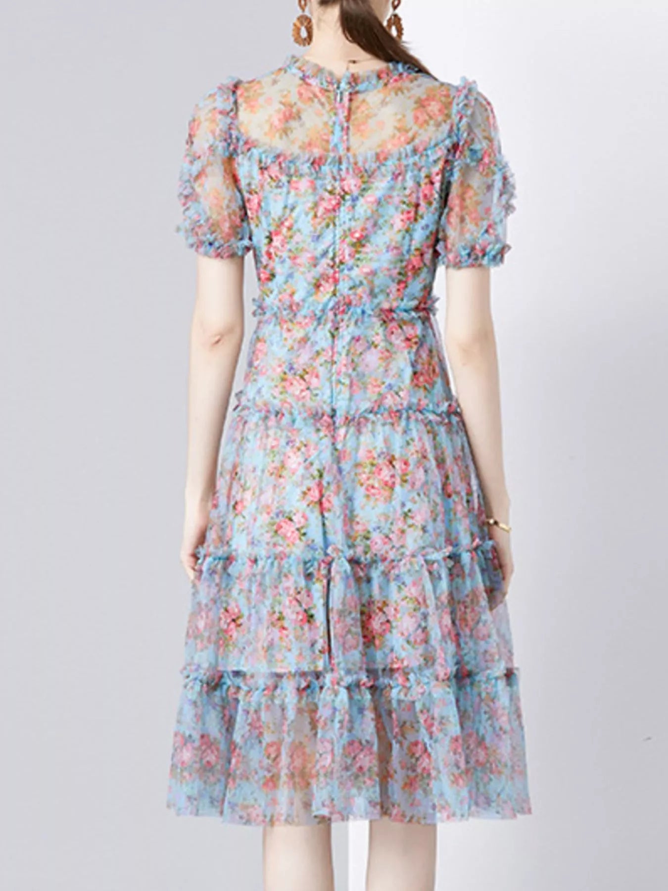 Frill Floral Print Short Sleeve Dress