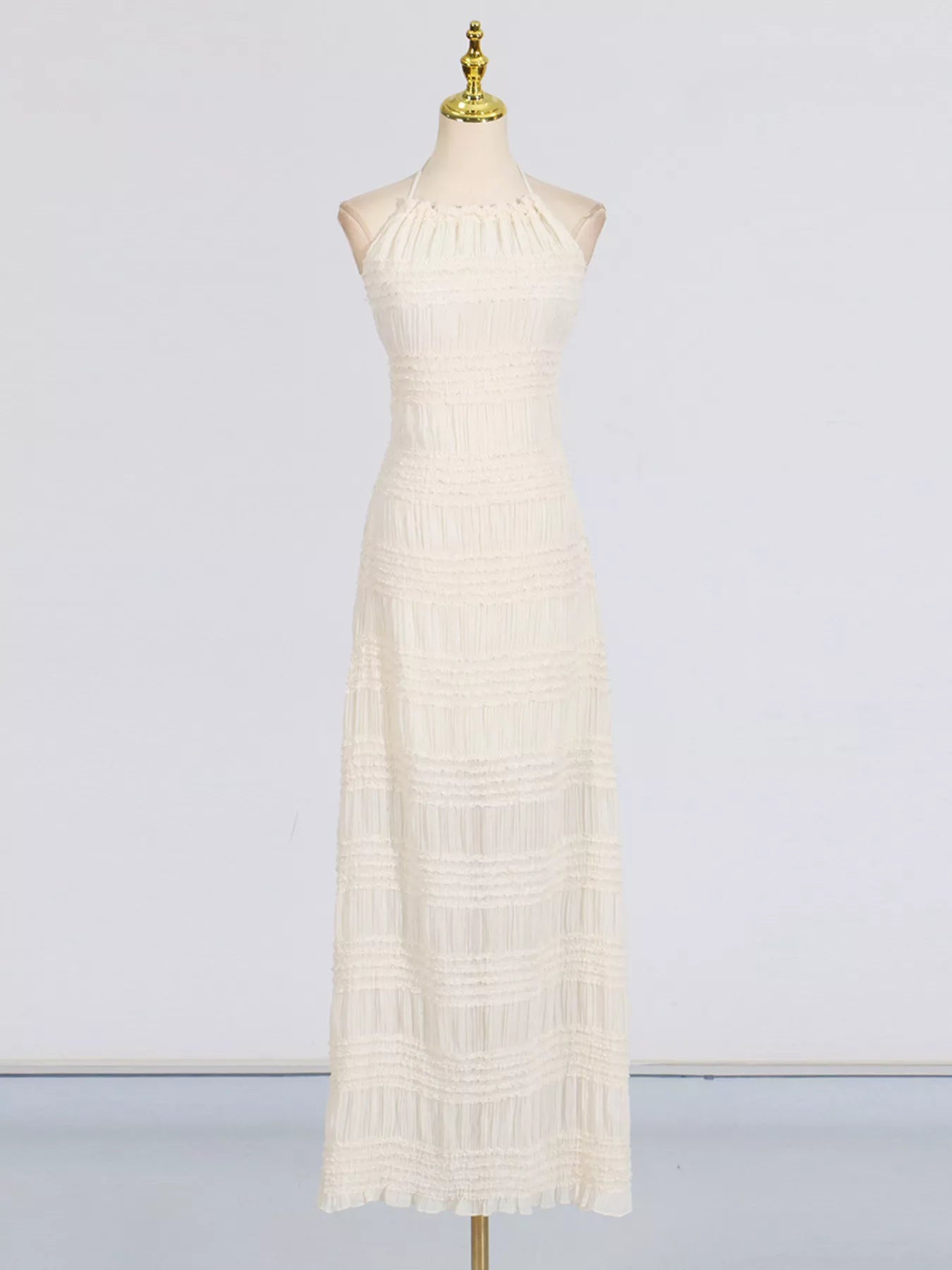 Ruched Halter Neck Maxi Dress