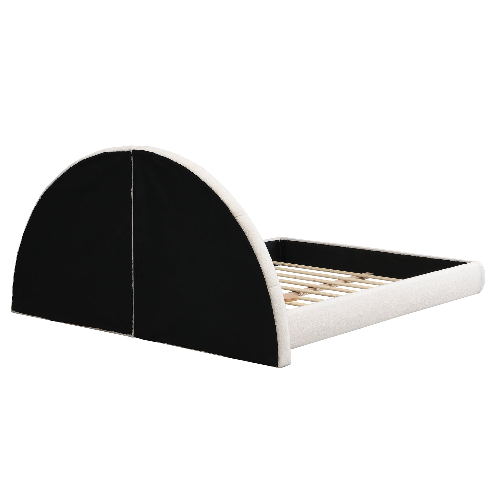 Unique Arched Boucle Bed with Small Table, Queen