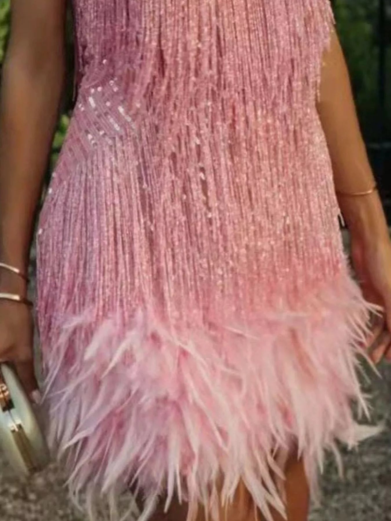 Full Size Sequin and Feather Fringe Mini Dress Plus Size