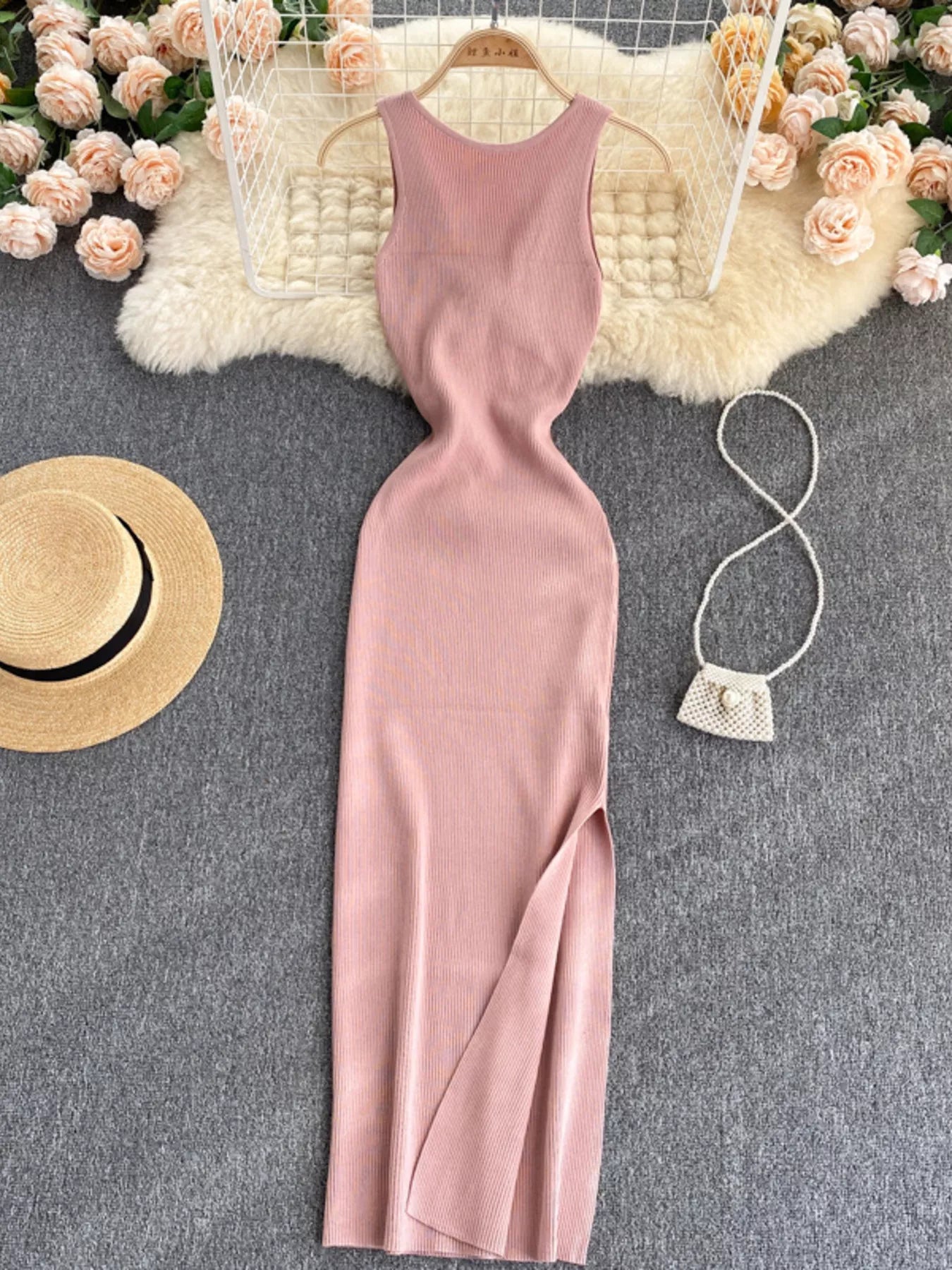 Knot Back Sleeveless Knit Bodycon Midi Dres