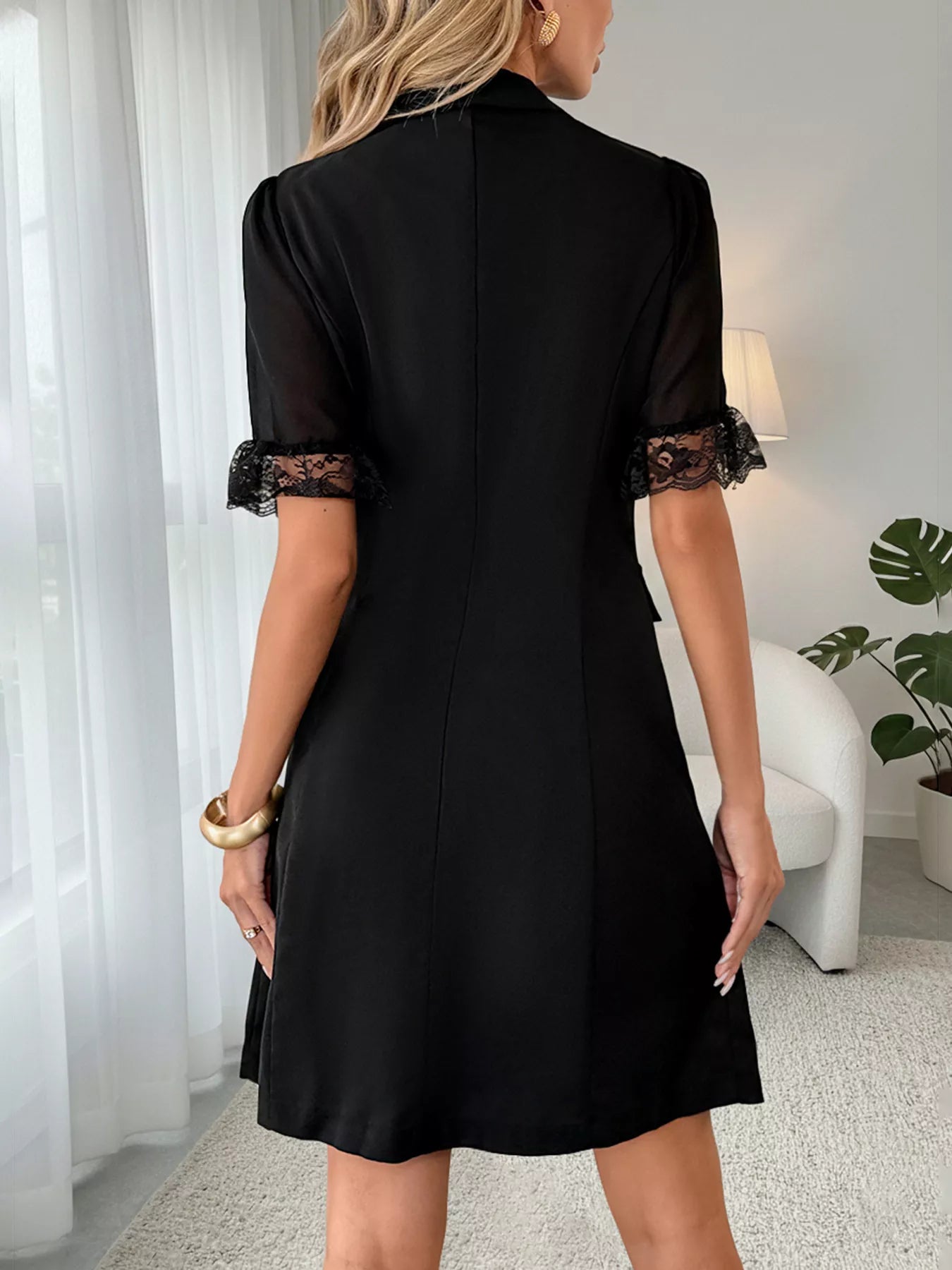 Lace Detail Double Breasted Blazer Dress