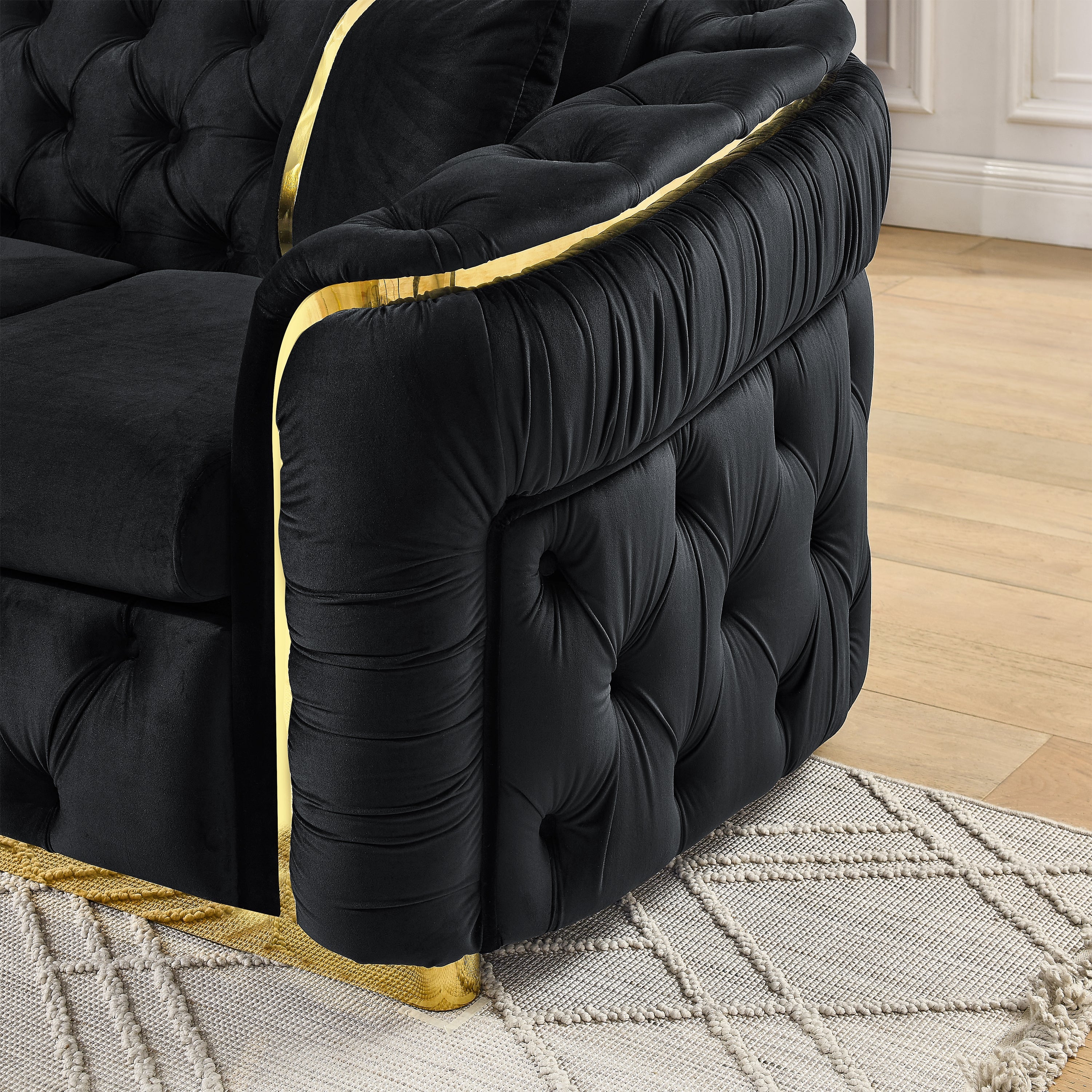 90.6 Inches Velvet Button Tufted Sofa Couch with 2 Pillows