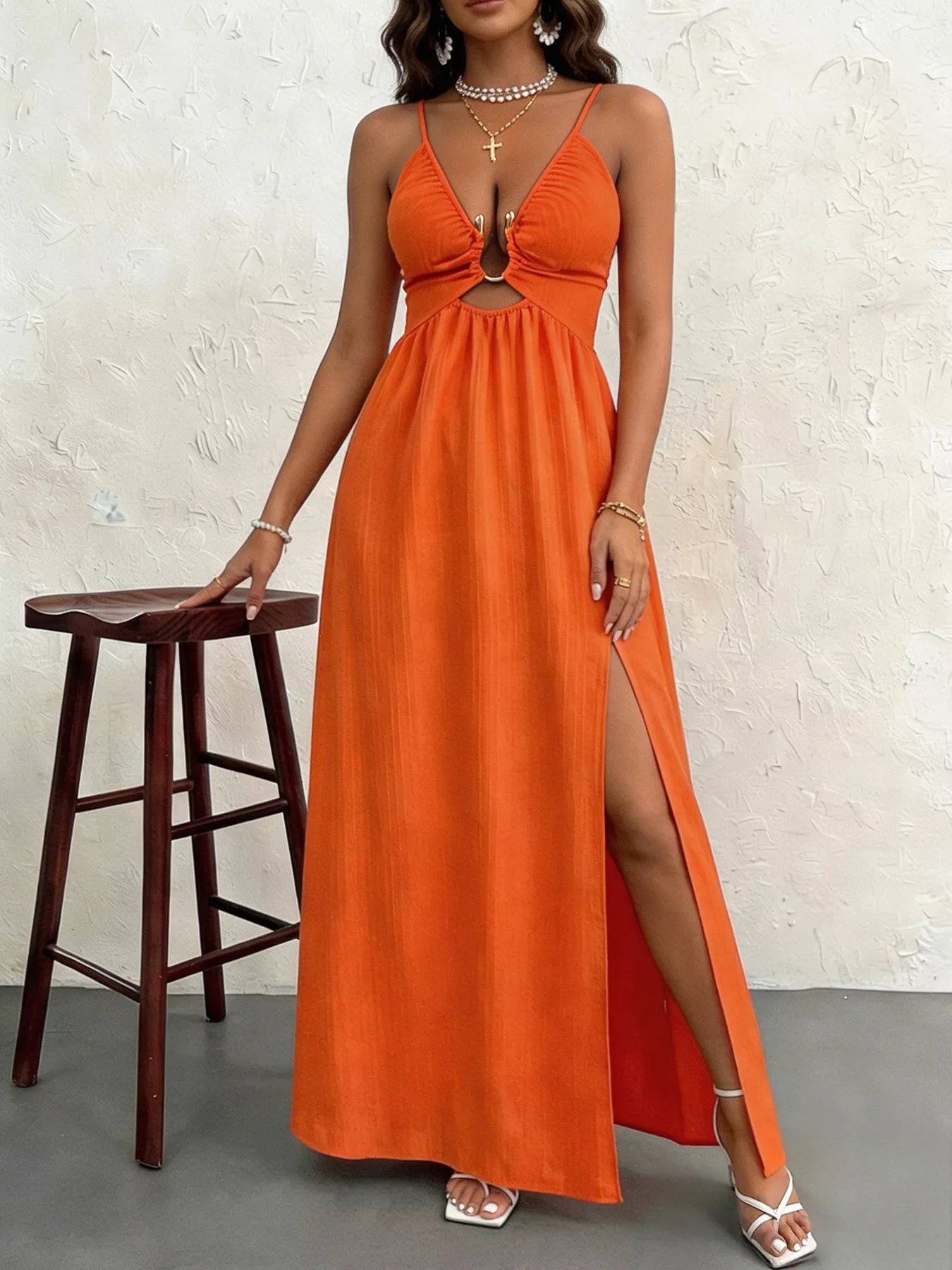 Cutout Front Slit Maxi Dress