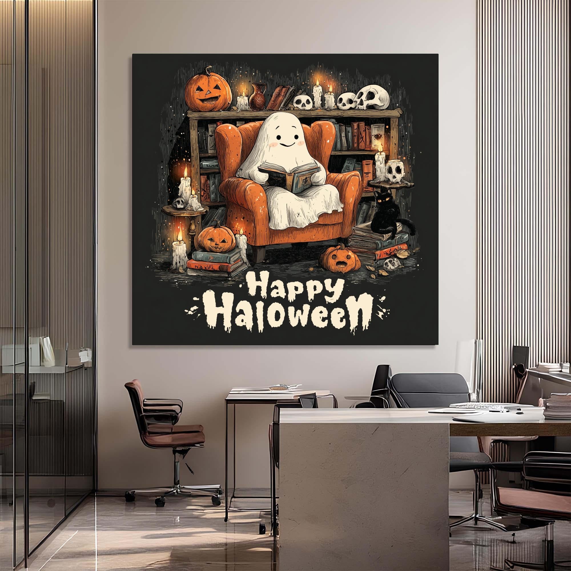 Cute Halloween Ghost Tempered Glass Wall Art | Cozy Spooky Decor
