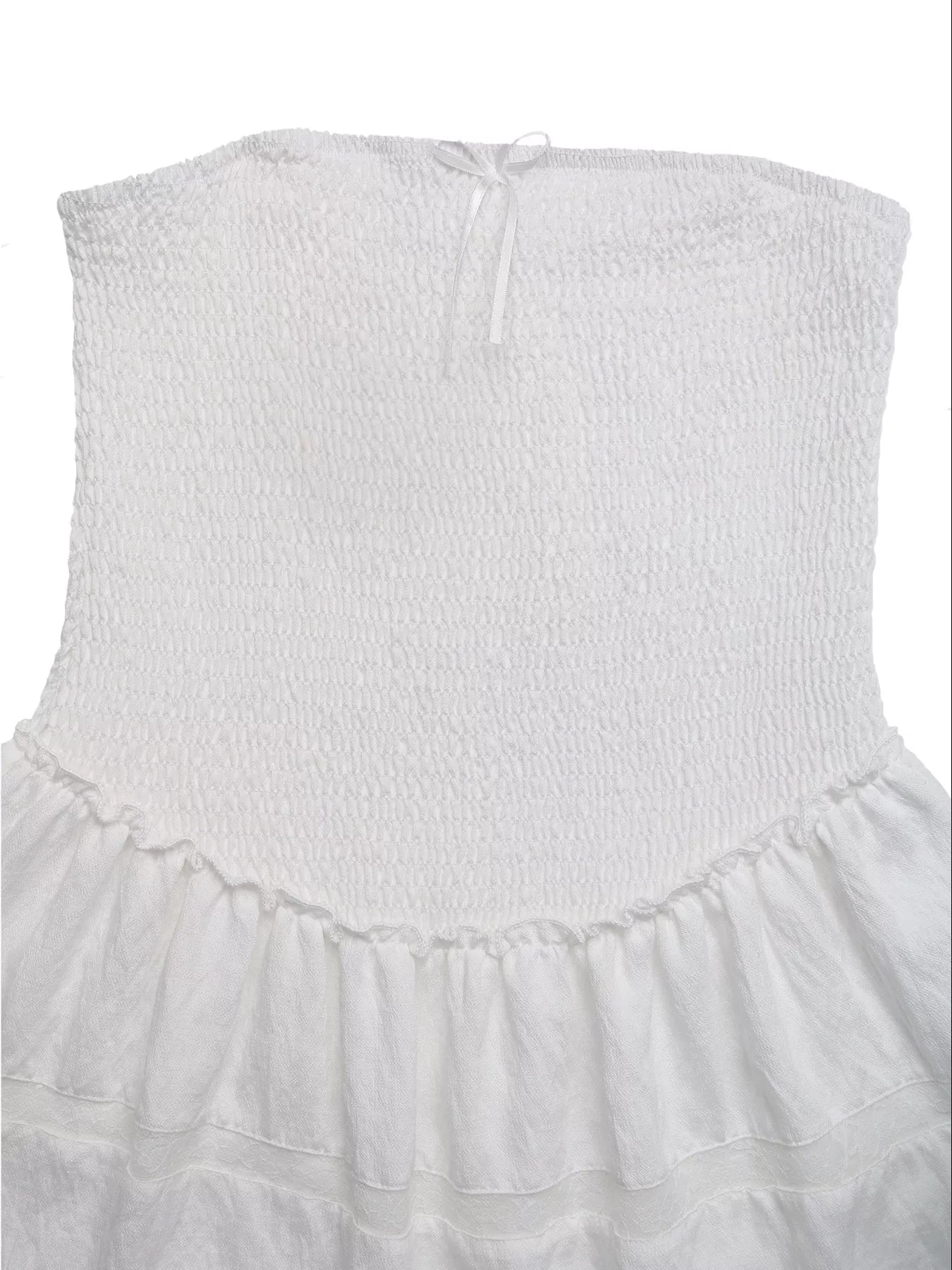Smocked Tube Eyelet Hem Mini Dress