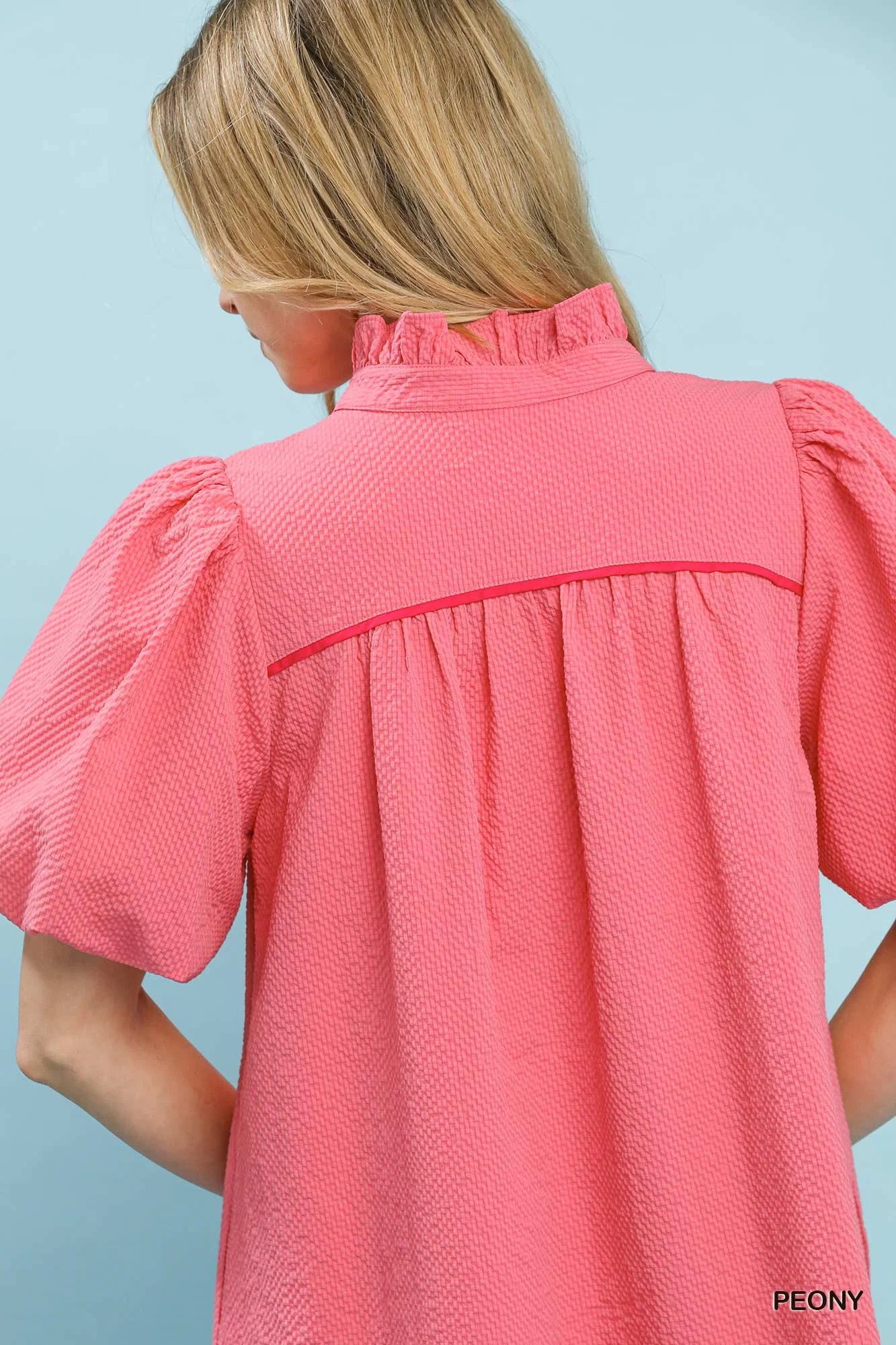 Umgee Seersucker Puff Sleeve Dress