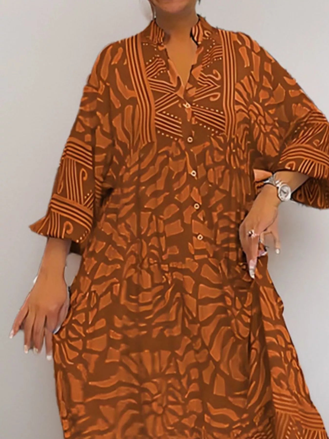 Printed Button Front Midi Dress