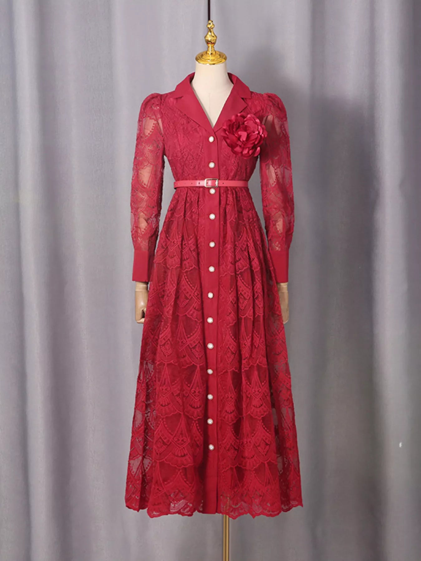 Lace Button Front Midi Dress