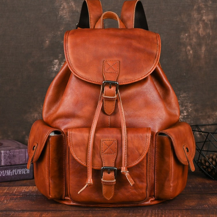 Retro Full-grain Leather Mens Backpack