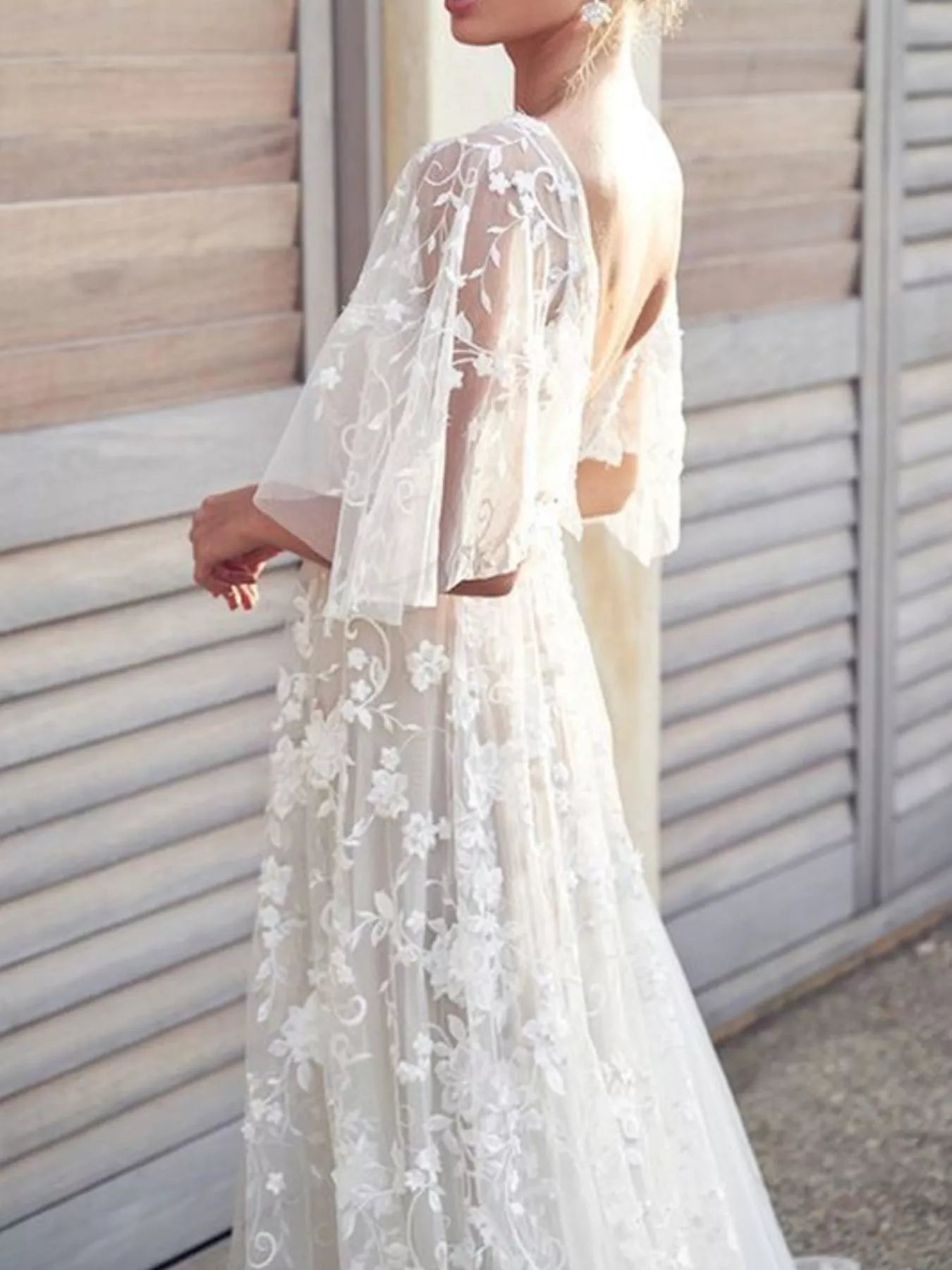 Full Size Lace Flutter Sleeve V-Neck Dress Plus Size