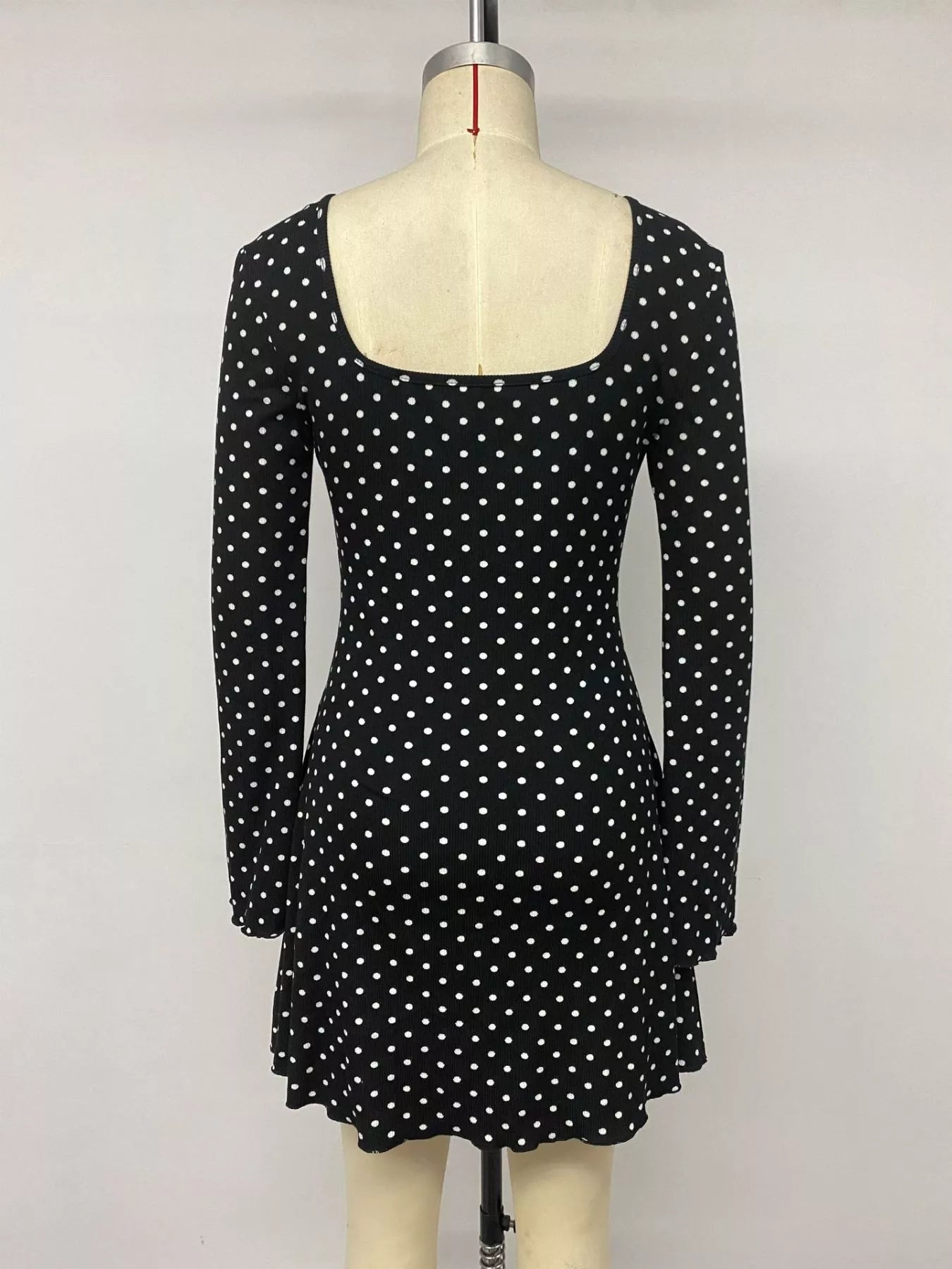 Polka Dot Lace Trimmed V-Neck Mini Dress
