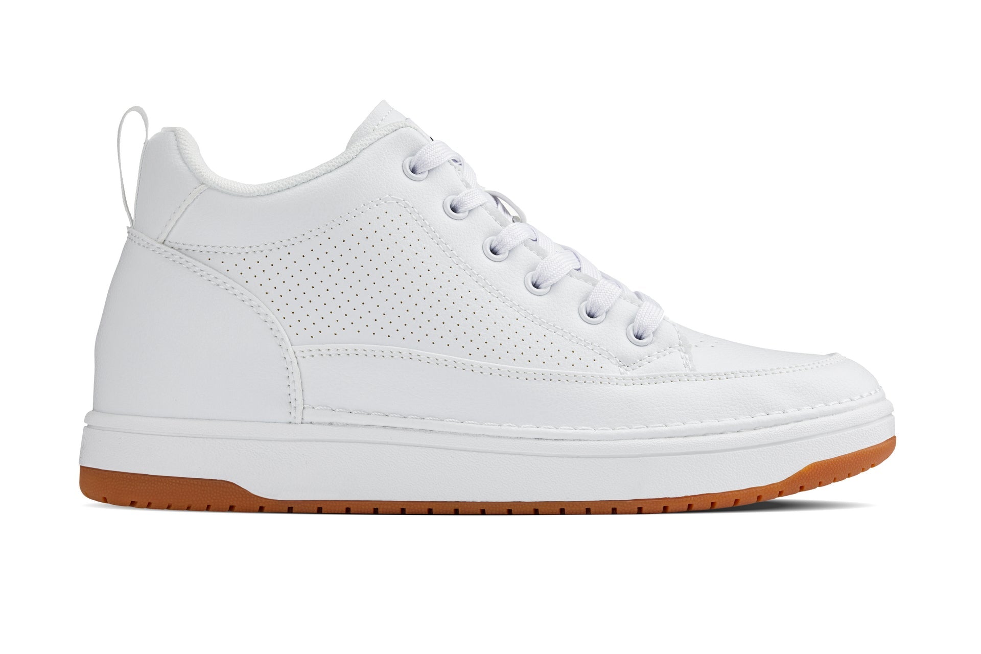 CALTO - Q272 - 2 Inches Taller (White & Gum Sole) -Elevated Leatherette Micro-Perforated Sneakers - Overture Gifts