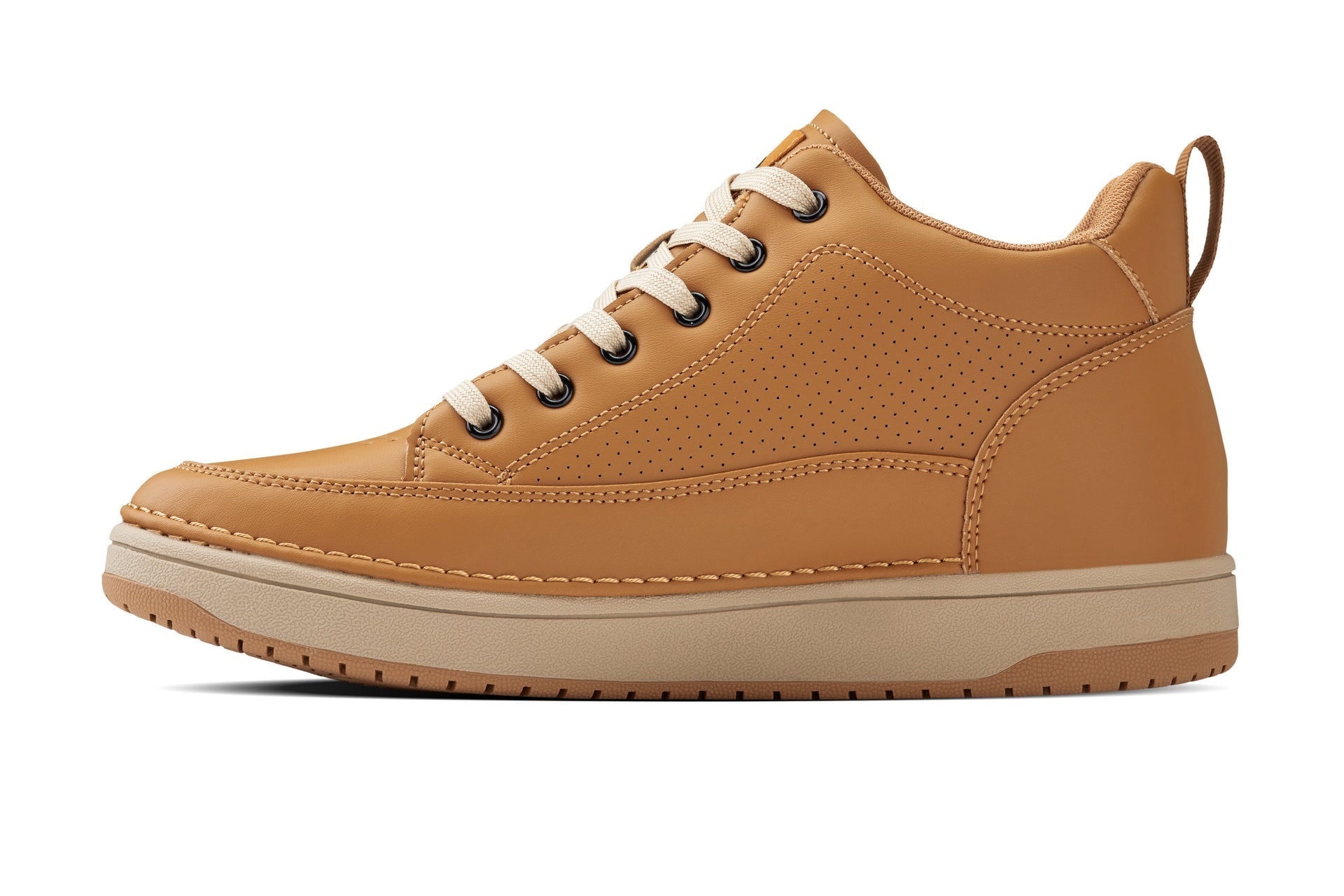 CALTO - Q274 - 2 Inches Taller (Camel Brown & Gum Sole) - Elevated Leatherette Micro-Perforated Sneakers - Overture Gifts