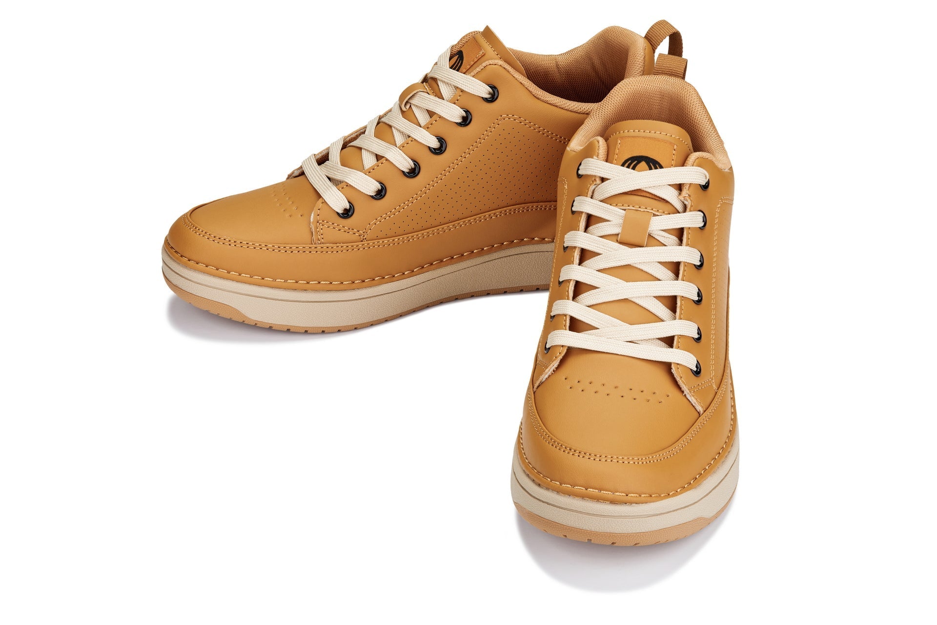 CALTO - Q274 - 2 Inches Taller (Camel Brown & Gum Sole) - Elevated Leatherette Micro-Perforated Sneakers - Overture Gifts