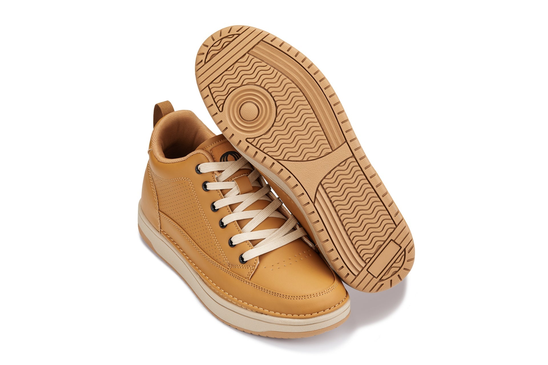CALTO - Q274 - 2 Inches Taller (Camel Brown & Gum Sole) - Elevated Leatherette Micro-Perforated Sneakers - Overture Gifts