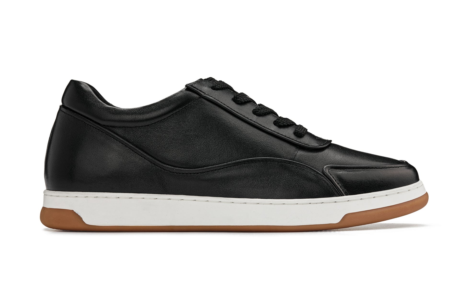 CALTO - Y7885 - 2.6 Inches Taller (Black/White & Gum Sole) - Elevated Leather Sneakers - Overture Gifts
