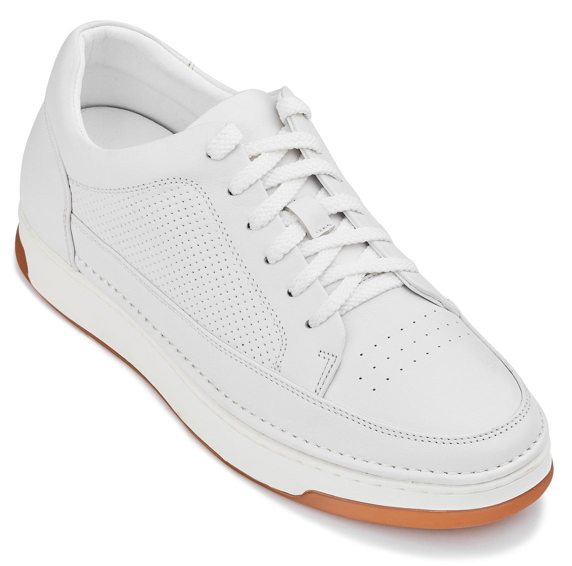 CALTO - Y7932 - 2.6 Inches Taller (White/Off-White & Gum Sole) - Elevated Micro-Perforated Leather Sneakers - Overture Gifts