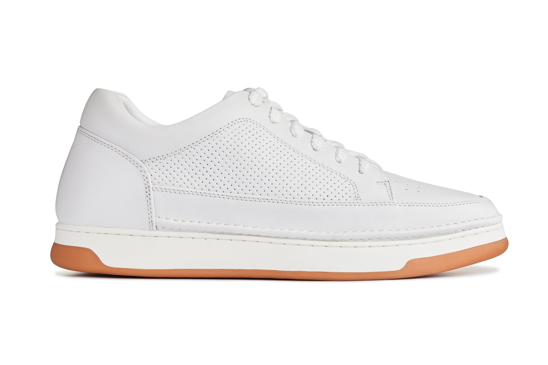 CALTO - Y7932 - 2.6 Inches Taller (White/Off-White & Gum Sole) - Elevated Micro-Perforated Leather Sneakers - Overture Gifts
