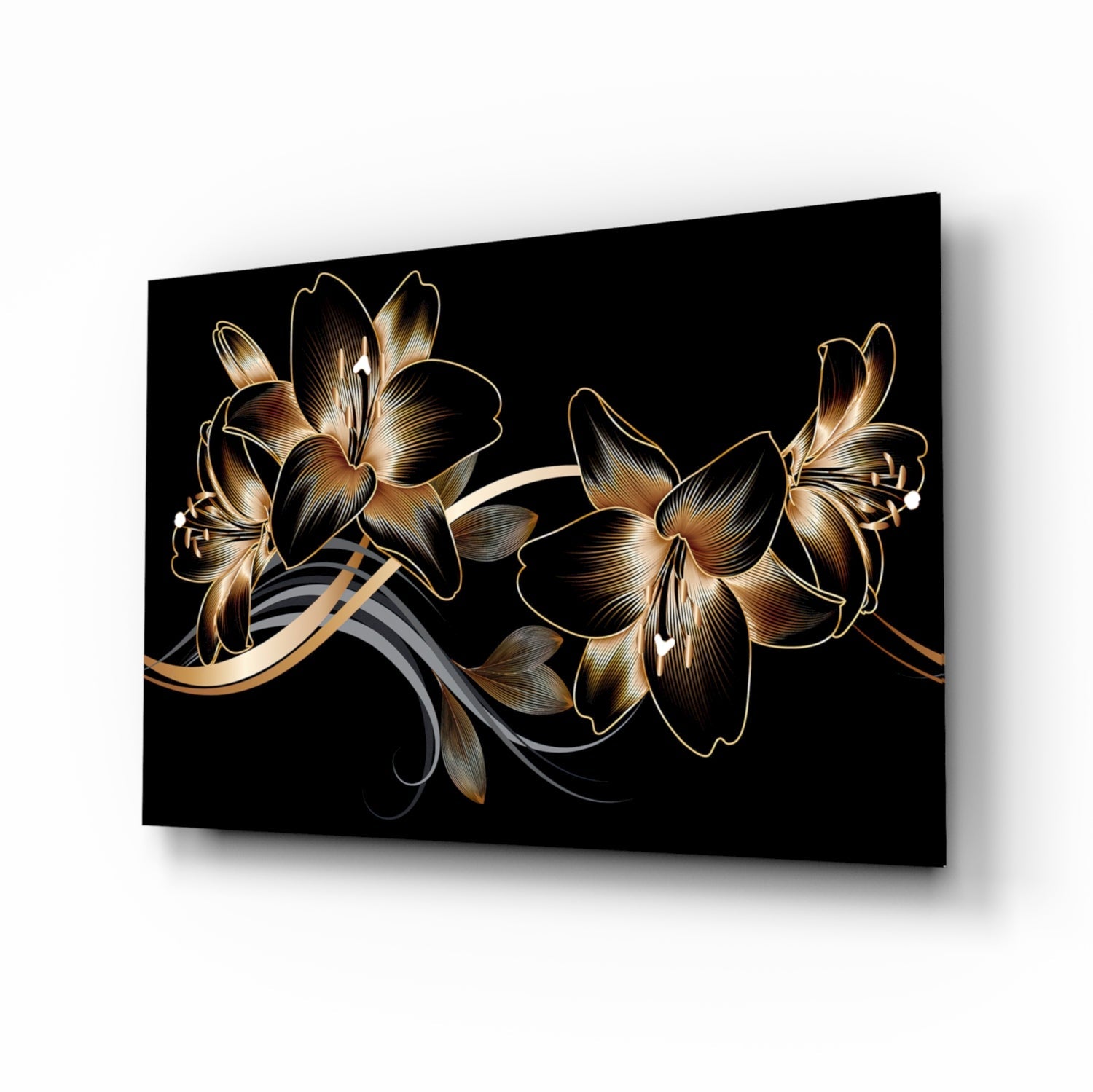Golden Black Lily Elegance Glass Wall Art