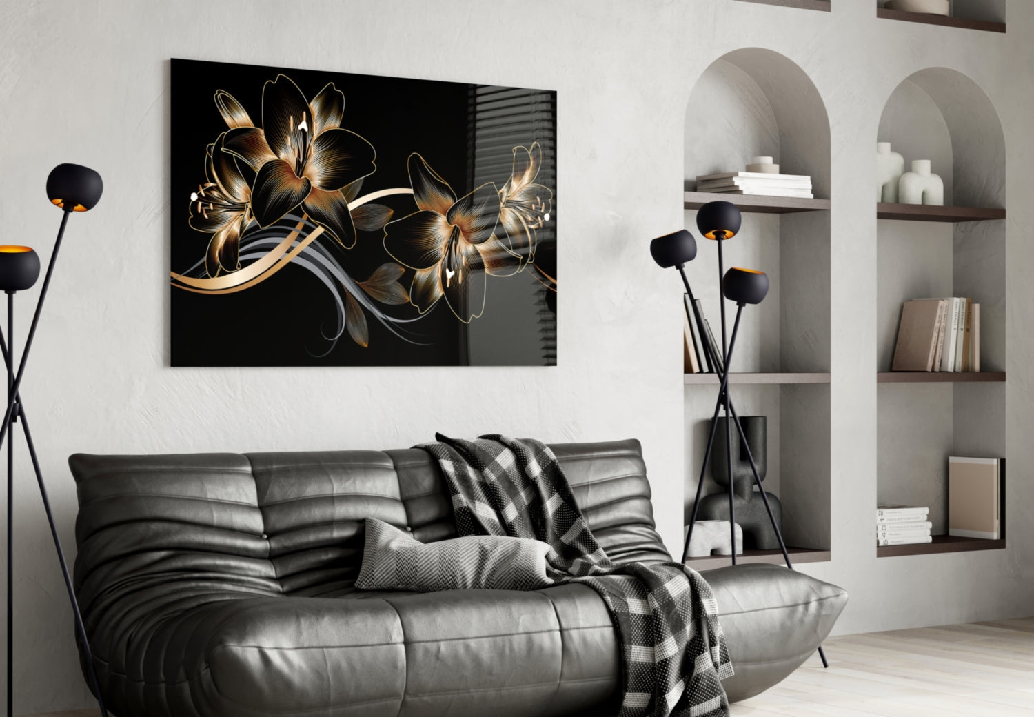 Golden Black Lily Elegance Glass Wall Art