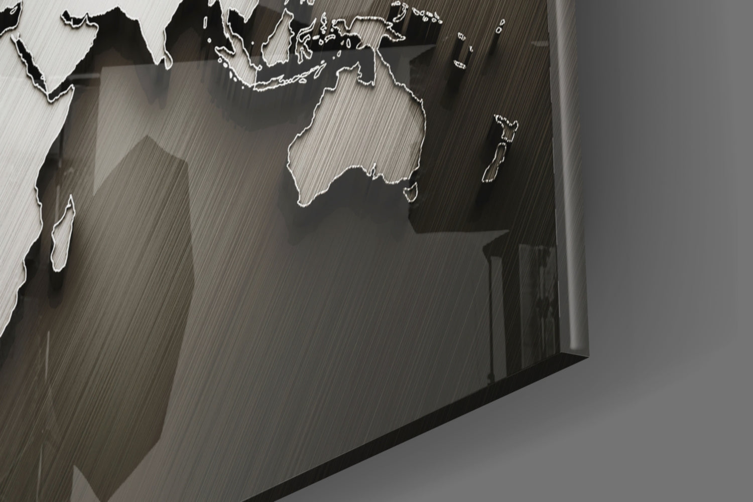 Chrome Relief World Map Glass Wall Art