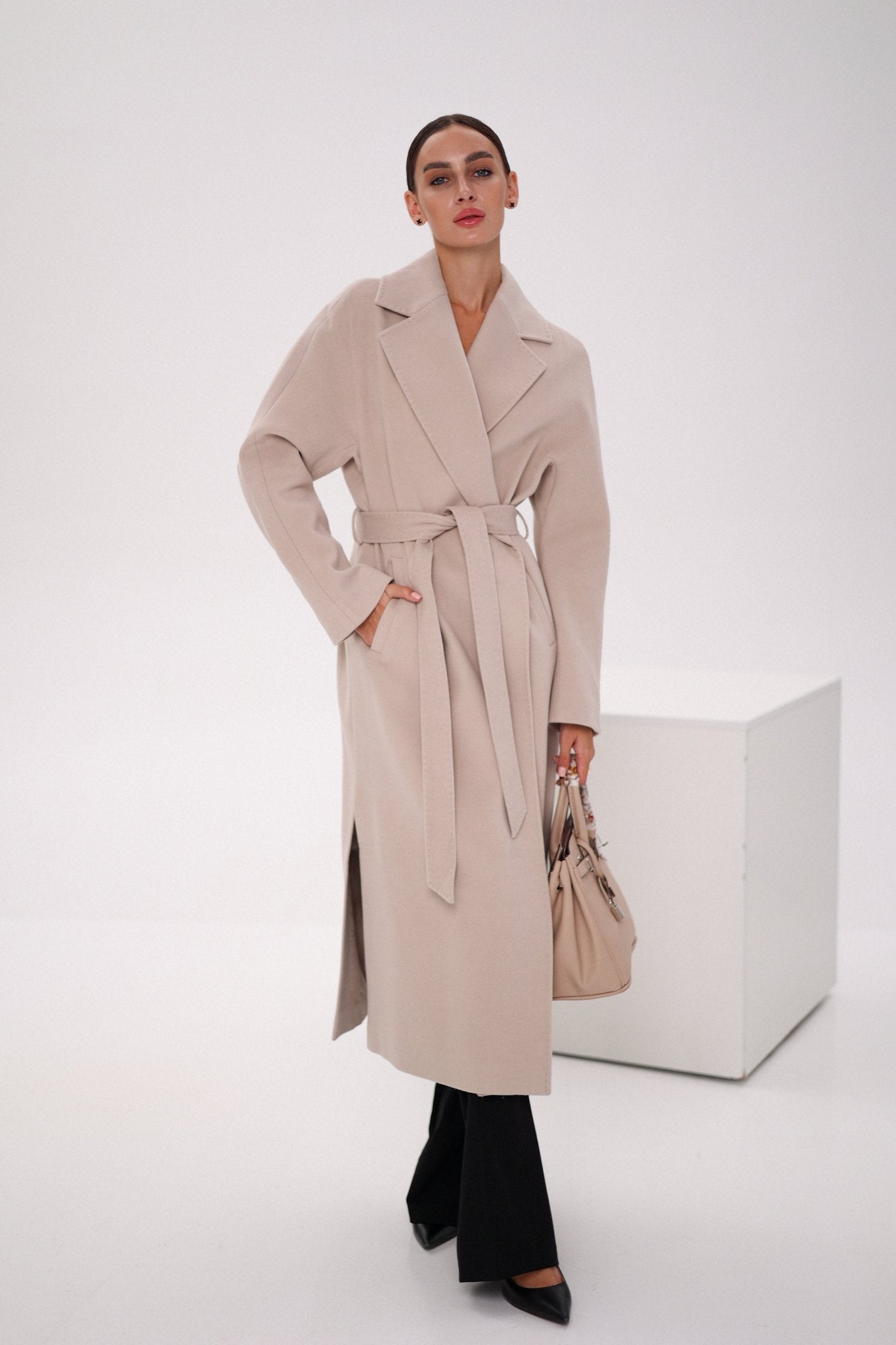 Cambridge Comfort Wraparound Wool Cashmere Coat in Nude - Overture Gifts