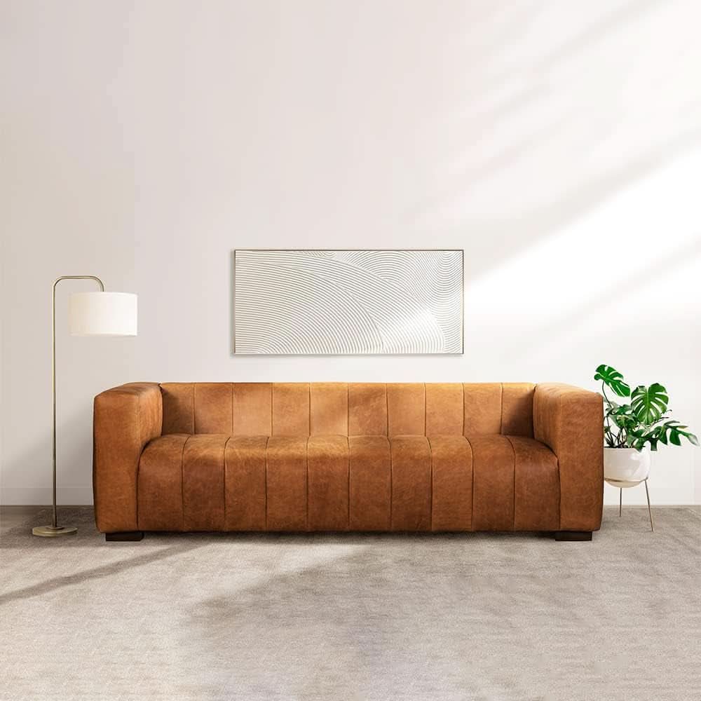 Canale 86 Inch Sofa Full Grain Italian Leather Cognac Tan - Overture Gifts